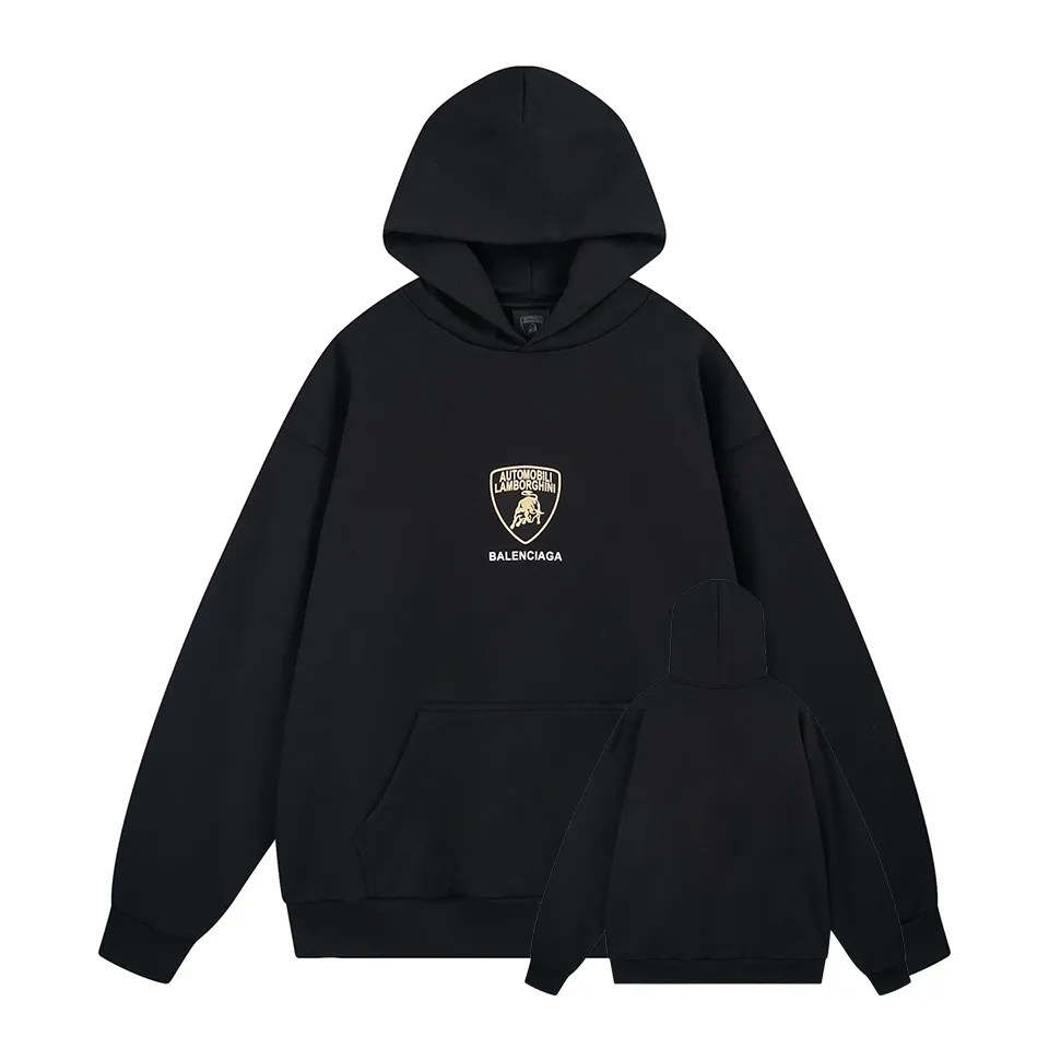 🅿️340 BALENCI*GA Paris co-branded Lamborghini Lamborghin style hooded long-sleeved sweatshirt. The front printing is printed with imported environmentally friendly glue. The letters are clear. The effect is three-dimensional. Exclusively woven and dyed 460g fabric. Threads are dyed in the same cylinder with zero color difference. Brick cabinet synchronization. Welcome to compare. Same style for men and women -Color: black -SIZE: Xs S M L Style number 8961#