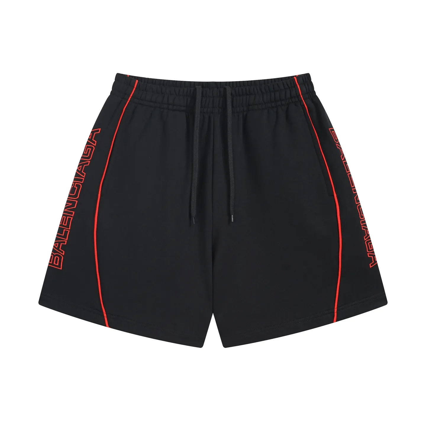 🅿️230 real shots [Top version. Official website quality] BALENCI*GA/Paris. 2025 new model. Paris lettering embroidered left and right side bone splicing rope shorts. Brick cabinet synchronization. Genuine development at the first time, happy to print and compare! The fabric is made of Paris ZP custom-woven and dyed 100% cotton terry sweatshirt. The weight is 460 grams. The cloth surface is clean. The cloth pattern is clear and the hand feels soft and comfortable. The embroidery uses an imported Tajima embroidery machine. The letters are clear and the effect is three-dimensional. The version adopts a loose version. Same style for men and women. Code: BL257008 Color: Black Size: XS S M L