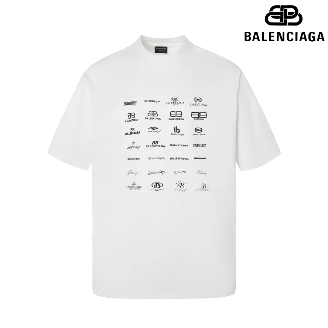 🅿️160 9137# Detailed picture Top version [[BALENCIA*GA] official website quality Paris new style full of classic LOGO past generations collection printed short-sleeved T-shirt OS version loose dropped shoulders Unisex fabric: 260 grams 100% cotton double yarn Technology: front and rear panel printing Garment washing Shape solid color Color: black white Size: XS S M L