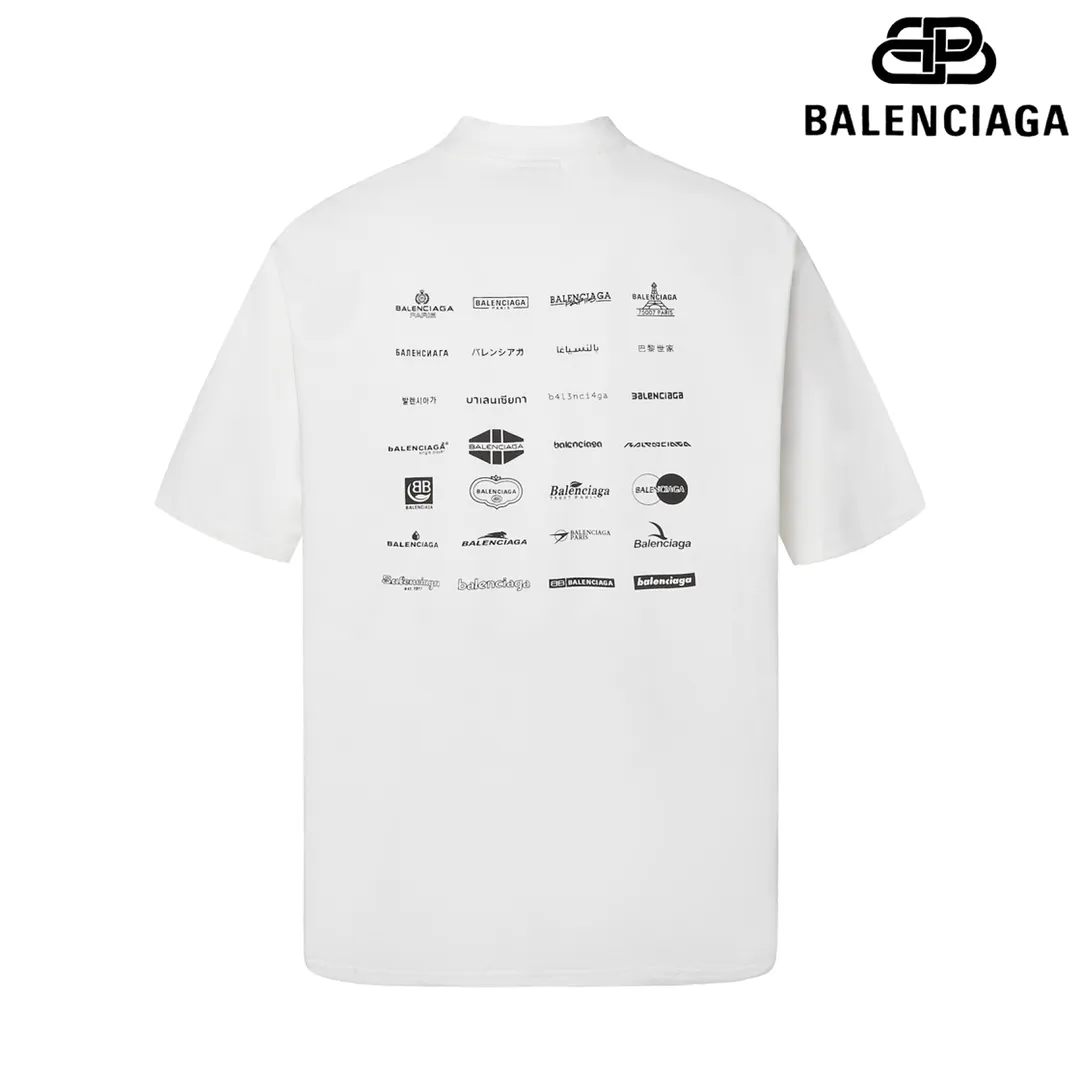 🅿️160 9137# Detailed picture Top version [[BALENCIA*GA] official website quality Paris new style full of classic LOGO past generations collection printed short-sleeved T-shirt OS version loose dropped shoulders Unisex fabric: 260 grams 100% cotton double yarn Technology: front and rear panel printing Garment washing Shape solid color Color: black white Size: XS S M L