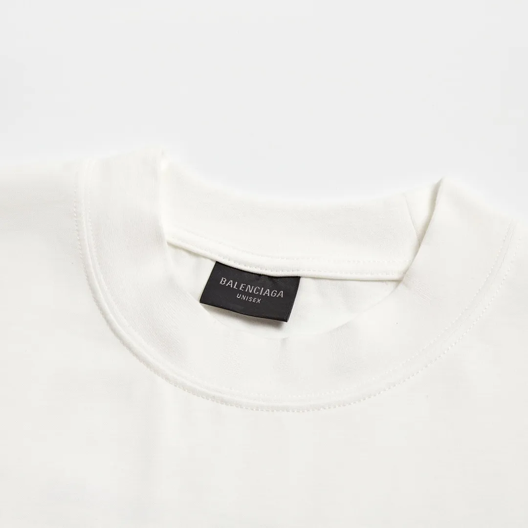 🅿️160 9137# Detailed picture Top version [[BALENCIA*GA] official website quality Paris new style full of classic LOGO past generations collection printed short-sleeved T-shirt OS version loose dropped shoulders Unisex fabric: 260 grams 100% cotton double yarn Technology: front and rear panel printing Garment washing Shape solid color Color: black white Size: XS S M L