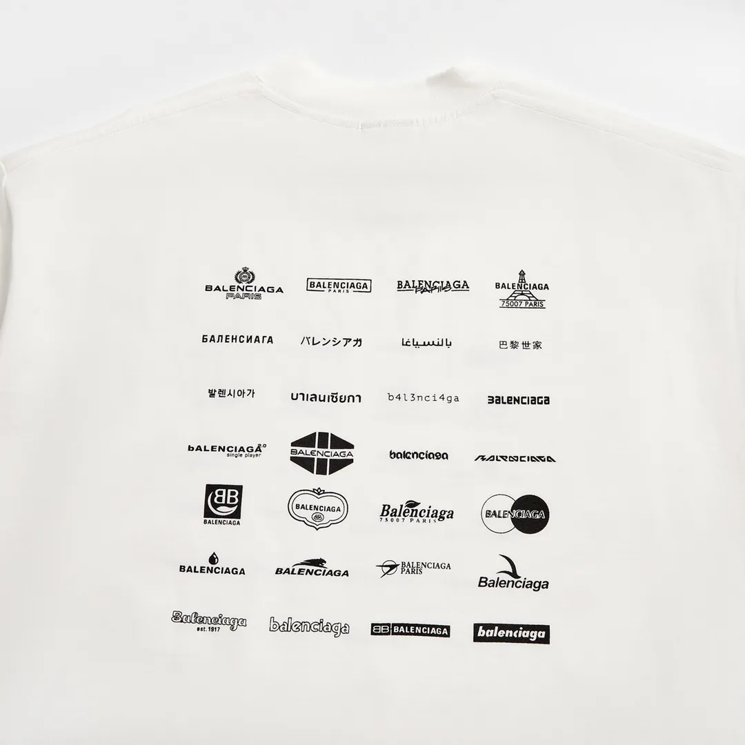 🅿️160 9137# Detailed picture Top version [[BALENCIA*GA] official website quality Paris new style full of classic LOGO past generations collection printed short-sleeved T-shirt OS version loose dropped shoulders Unisex fabric: 260 grams 100% cotton double yarn Technology: front and rear panel printing Garment washing Shape solid color Color: black white Size: XS S M L