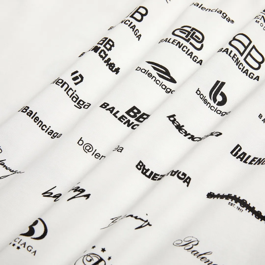 🅿️160 9137# Detailed picture Top version [[BALENCIA*GA] official website quality Paris new style full of classic LOGO past generations collection printed short-sleeved T-shirt OS version loose dropped shoulders Unisex fabric: 260 grams 100% cotton double yarn Technology: front and rear panel printing Garment washing Shape solid color Color: black white Size: XS S M L