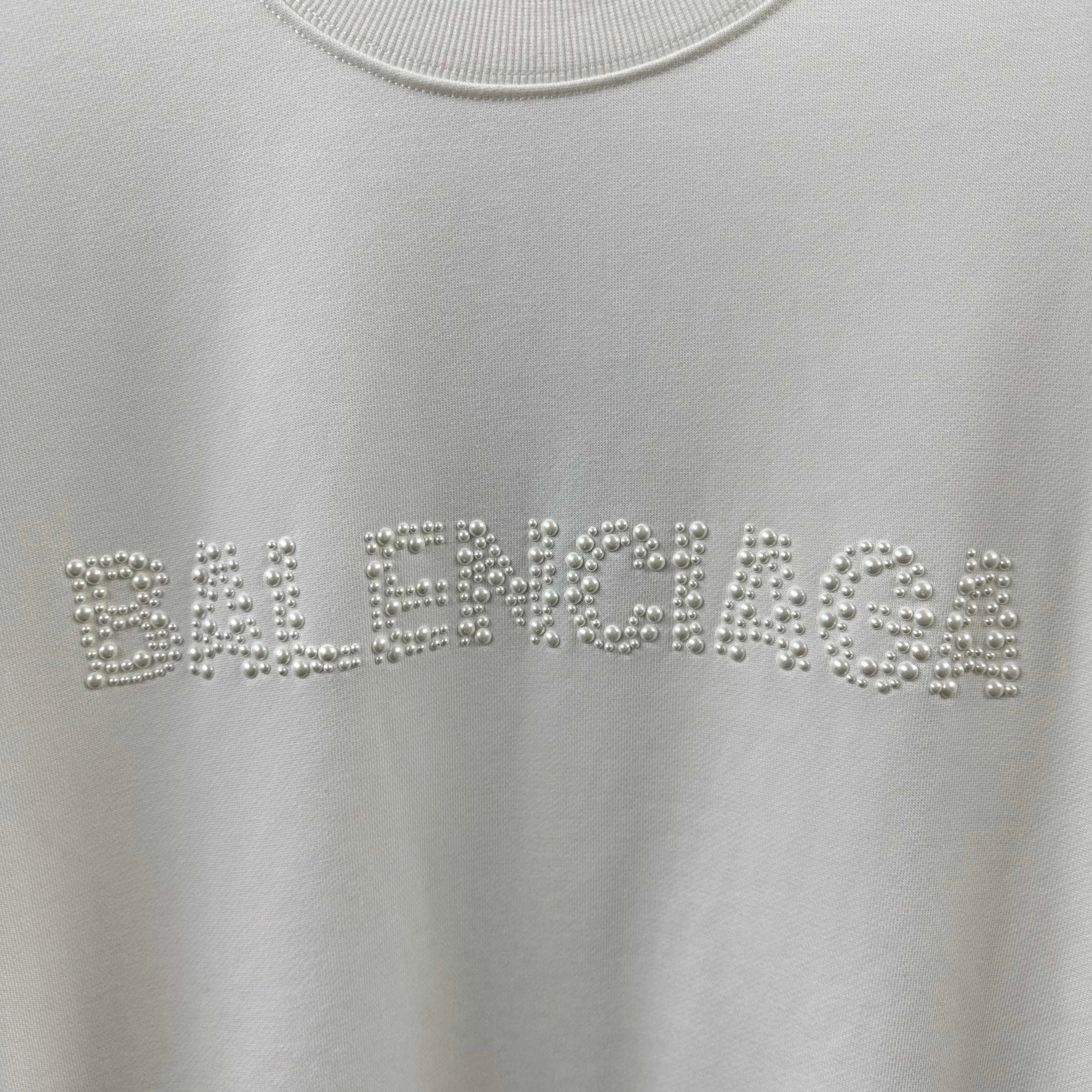 🅿️260 BALENCI*GA Paris 2025 early autumn and winter new long-sleeved sweatshirt, classic letter three-dimensional pearl craftsmanship, custom terry fabric, round neck pullover, same style for men and women Color: black white Size: S (90-130 catties) M (120-150 catties) L (140-165 catties) XL (160-180 catties) XXL (180-210 pounds)