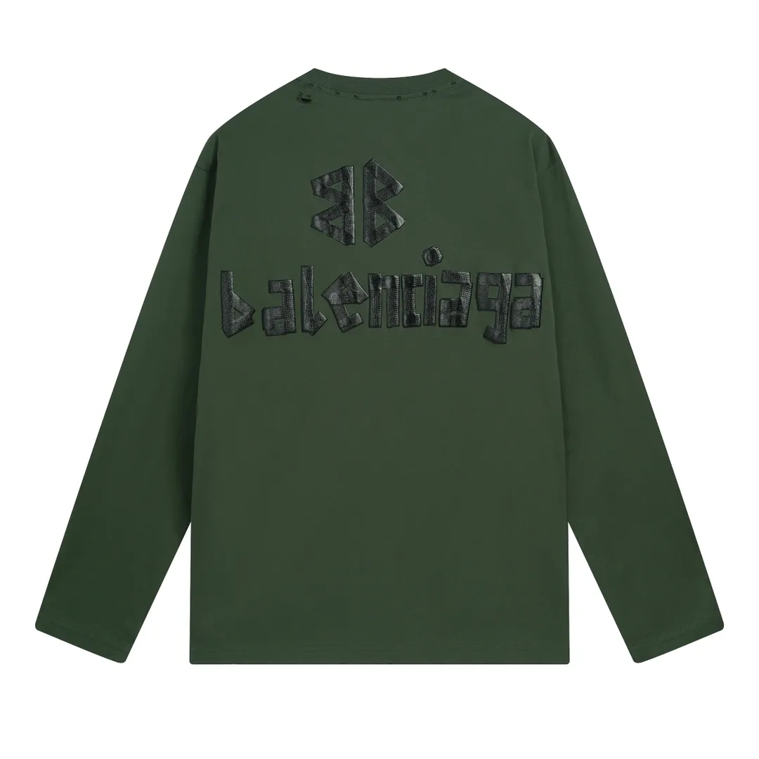 🅿️250 BALENCI*GA Paris tape series printed washed distressed long sleeves. The fabric is made of 280g Paris-specific double yarns*high weight 1:1 double yarn rib. The front and rear panels are made of imported Kornray machine direct-injection printing technology. Distressing + multi-position cutting and wear-making process. Two high-temperature shaping washes. os dropped shoulders and loose version. Same style for men and women -Color: off-white, iron gray, burgundy, green, black blue, fog blue -SIZE: XS S M L style number 8602#