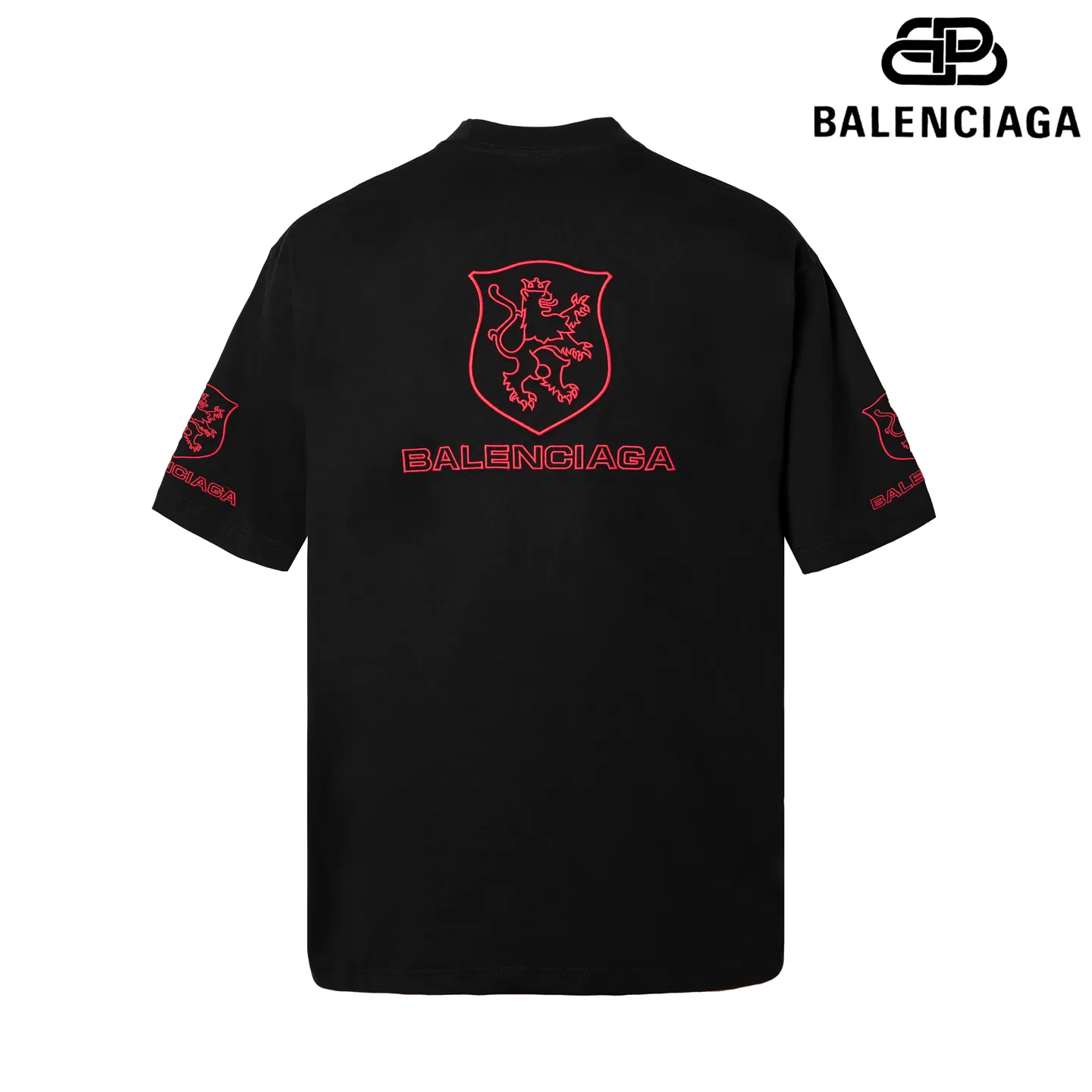 🅿️180 9183# Detailed picture Top version [[BALENCIA*GA] official website quality Paris new co-branded LION CLUB letter LOGO embroidered short-sleeved T-shirt OS version Loose dropped shoulders Unisex fabric: 260g 100% cotton double yarn Technology: embroidery on the front and rear panels on the left and right sleeves Garment washing Shape fixation Color: black Size: XS S M L