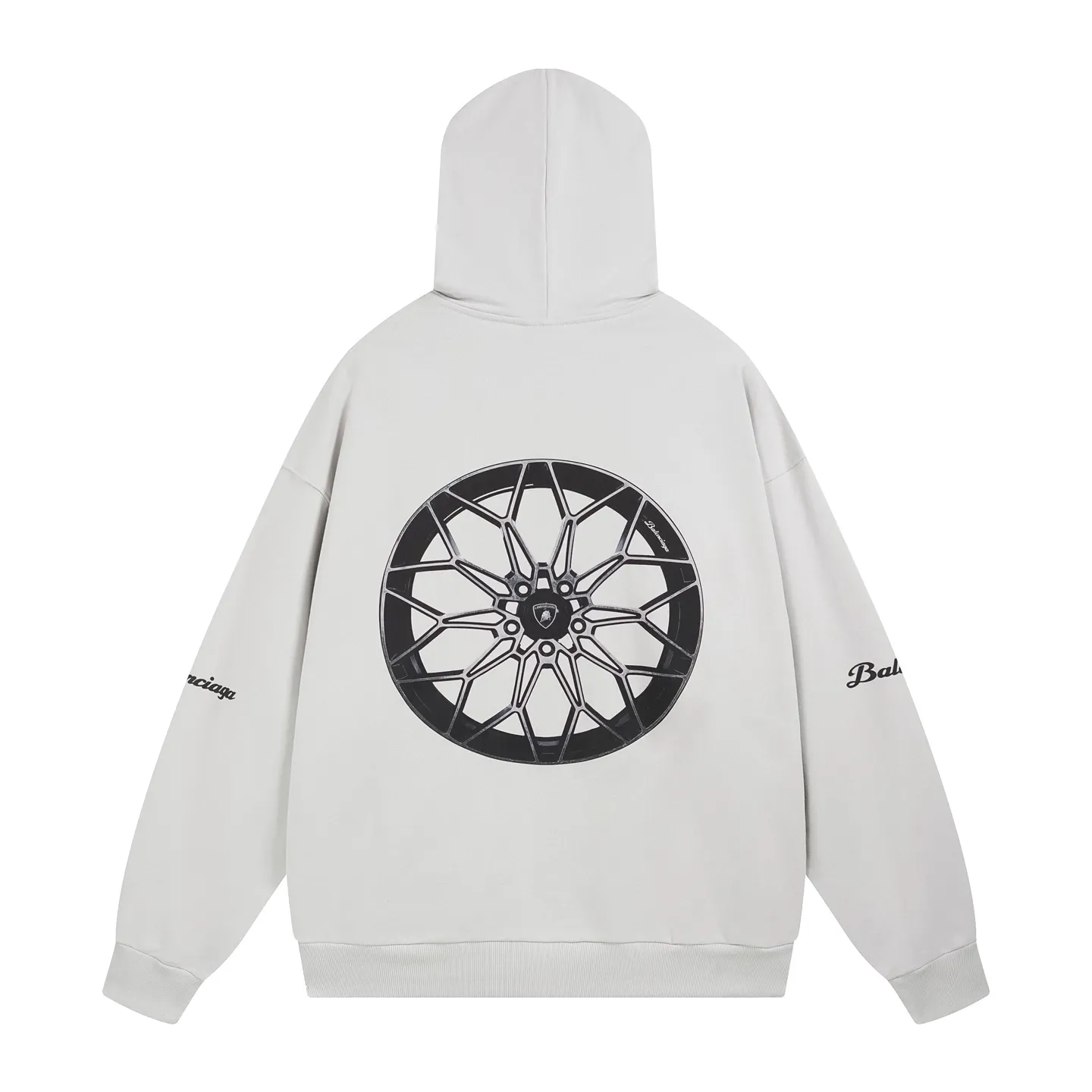 🅿️360 real photos [Top version. Official website quality] BALENCI*GA/Paris co-branded Lamborghini Lamborghini front and back left and right sleeve direct-injection printed hooded sweatshirt SS25 latest model. Research and development at the first time, different market currencies. Comparisons welcome. The fabric is made of Paris ZP custom-woven and dyed cotton sweatshirt. Weighing 460 grams, the cloth surface is clean. The cloth pattern is clear, soft and comfortable. The threads are dyed with no color difference. Printing adopts computer direct printing. The pattern letters are clear, three-dimensional and without burrs. Jubie market produces pictures based on pictures. Welcome to compare. The version adopts OS loose shoulder design. Same style for men and women. Code: BL259931 Color: white gray, Size: XS S M L