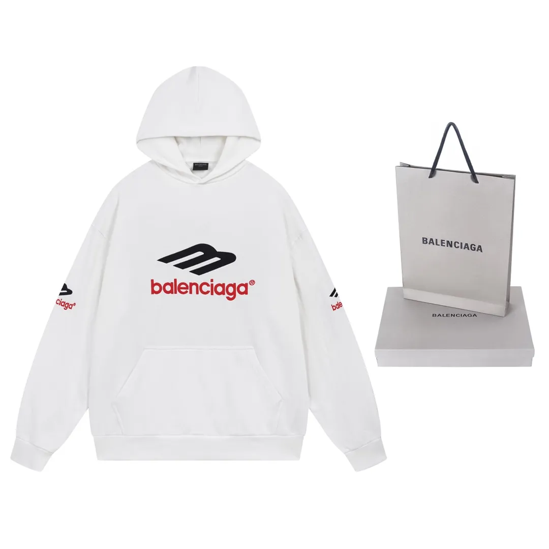 🅿️316 Detailed pictures [Top version. Official website quality] BALENCI*GA/Paris BALENCI*GA#2024 latest model, large letter LOGO icon embroidered hooded sweatshirt. Brick cabinet synchronization. Develop and develop genuine products at the first time. Embroidery. All colors are on the same board. Welcome to compare! The fabric is made of Paris ZP custom-woven and dyed cotton double-yarn large parka. The weight is 450 grams. The cloth surface is clean. The cloth pattern is clear. It is soft and comfortable. It has good color fastness and is not easy to change color. The threads are woven and dyed with no color difference. The embroidery is done using an imported Tajima embroidery machine, with a three-dimensional effect and clear lines. There are no burrs and miscellaneous threads, and the embroidery is of ultra-high craftsmanship. The version adopts OS loose shoulder design. Same style for men and women. Code: BL238006 Color: dark blue gray, white Size: XS S M L