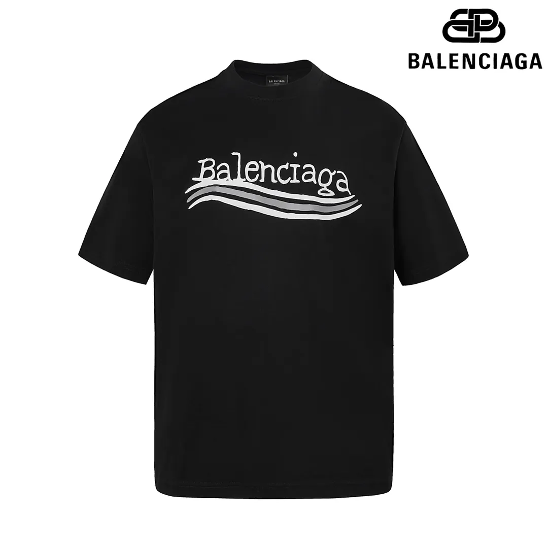 🅿️160 9113# Detailed picture Top version [[BALENCIA*GA] official website quality Paris' new blurred cola front and back graffiti printed short-sleeved T-shirt OS version Loose dropped shoulders Unisex fabric: 260 grams 100% cotton double yarn Technology: front and rear panel printing Garment wash Shape solid color Color: black Size: XS S M L