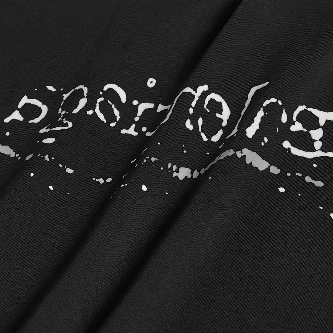 🅿️160 9113# Detailed picture Top version [[BALENCIA*GA] official website quality Paris' new blurred cola front and back graffiti printed short-sleeved T-shirt OS version Loose dropped shoulders Unisex fabric: 260 grams 100% cotton double yarn Technology: front and rear panel printing Garment wash Shape solid color Color: black Size: XS S M L
