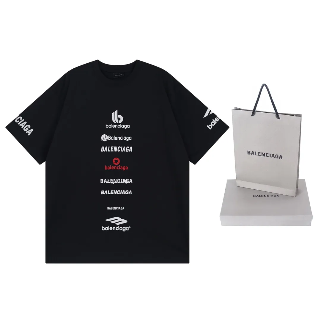 🅿️180 detailed pictures [Top version. Official website quality] BALENCI*GA/Paris. Multi-element trademark LOGO short-sleeved T-shirt 2024 new style. All pattern details, colors, Y boards are customized, and the brick cabinets are synchronized. Genuine products are developed at the first time, and you can print and compare! The fabric is made of Paris ZP custom-woven and dyed cotton double yarn. Weighing 260 grams, the cloth surface is clean. The cloth pattern is clear, soft and comfortable. The threads are dyed with no color difference. The printing uses environmentally friendly imported materials, the letters are clear and the effect is three-dimensional. The version adopts OS loose shoulder design. Same style for men and women. Code: BL223375 Color: black, white Size: XS to L