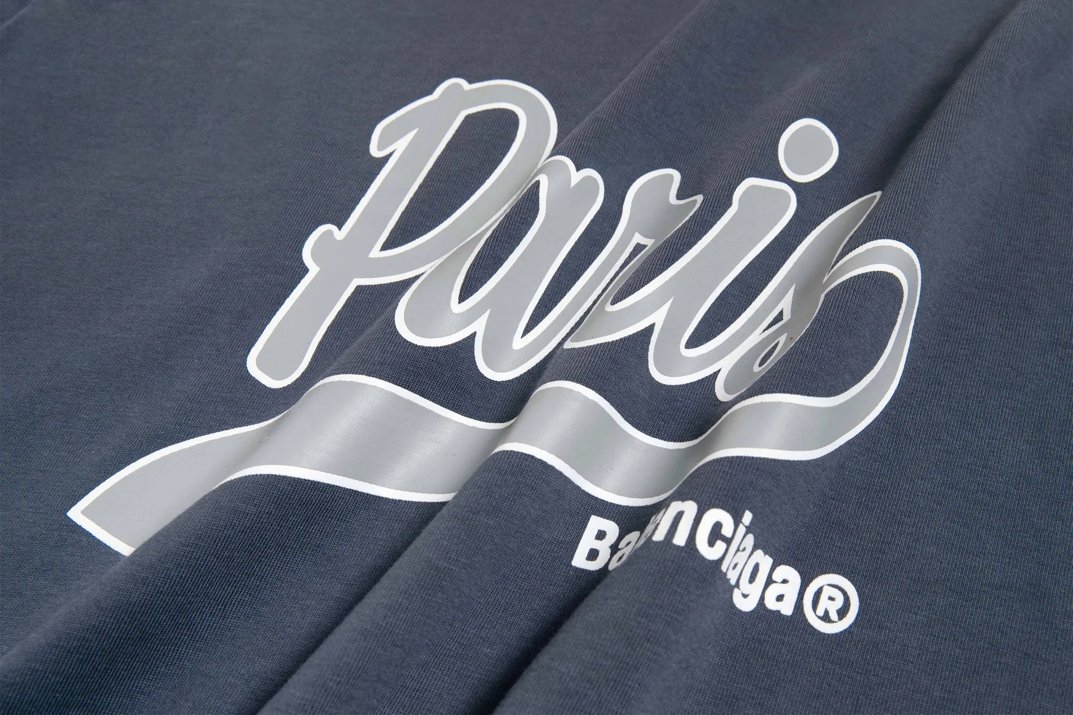 🅿️170 9173# Detailed picture Top version [[BALENCIA*GA] official website quality Paris co-branded front enjoy Paris art print short-sleeved T-shirt OS version loose dropped shoulders Unisex style Fabric: 260g 100% cotton double yarn Process: front printing Garment wash Shape solid color Color: red blue white Size: XS S M L