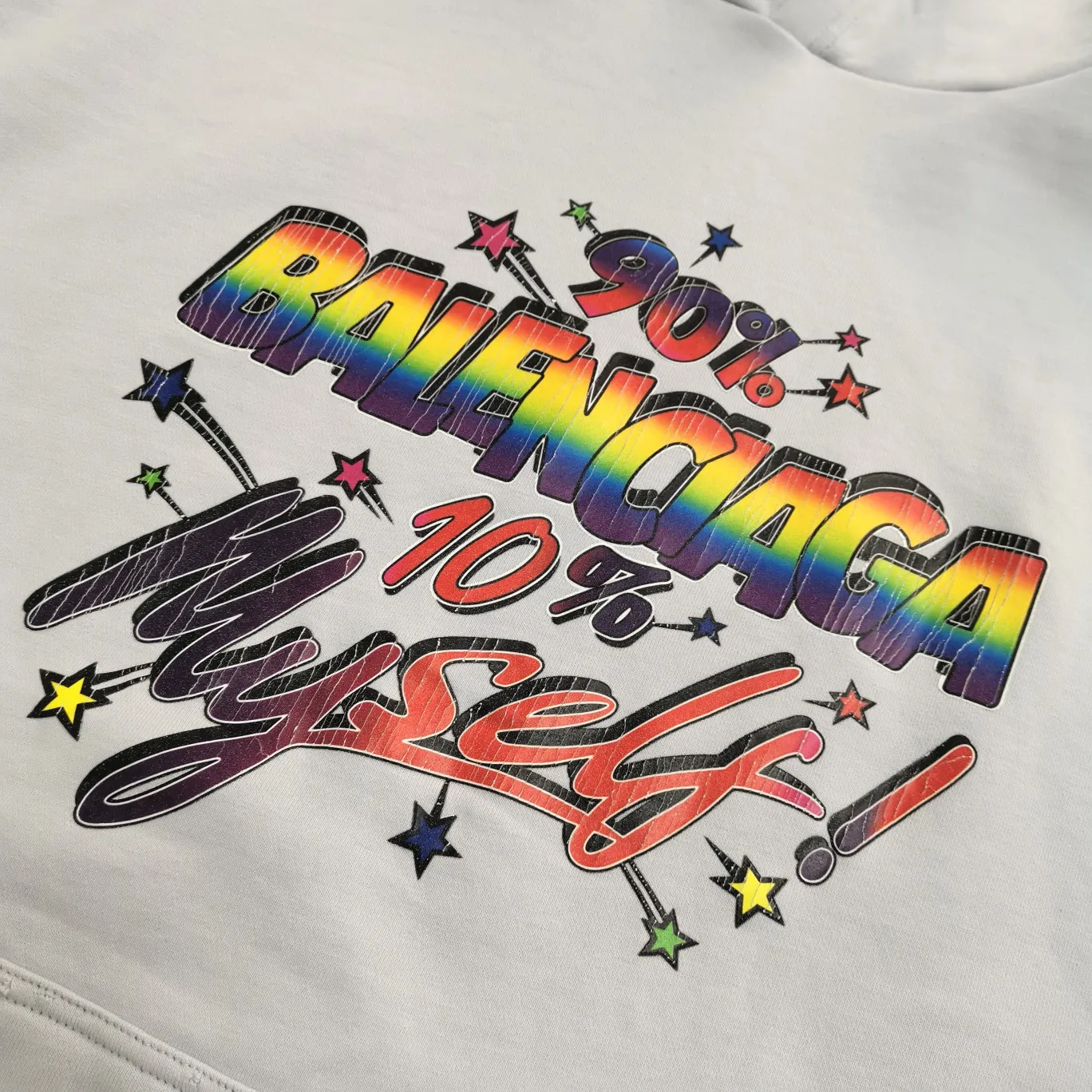 Additional details——Spring and autumn top tested version BALENCIAGA 90% 10% colorful burst pattern printed hooded sweatshirt for male and female couples stars. The front panel is printed with glue bursting effect. Imported transparent paste is used to scrape the bottom to make the printed cracking feel even. You don’t have to worry about it falling off, as long as it’s not violently machine washed (it’s no problem at all to wash and dry it). The hem is artificially embellished with hand-painted prints, creating a French messy graffiti style! All holes on the body are manually worn and positioned. The holes are even and won't affect the overall structure of the clothes, and they won't get bigger with washing! The fabric is made of 480g cotton terry fabric, brand new, washed, and labeled. zp consistent synchronization. Size: XS-L Color: Silver P:440