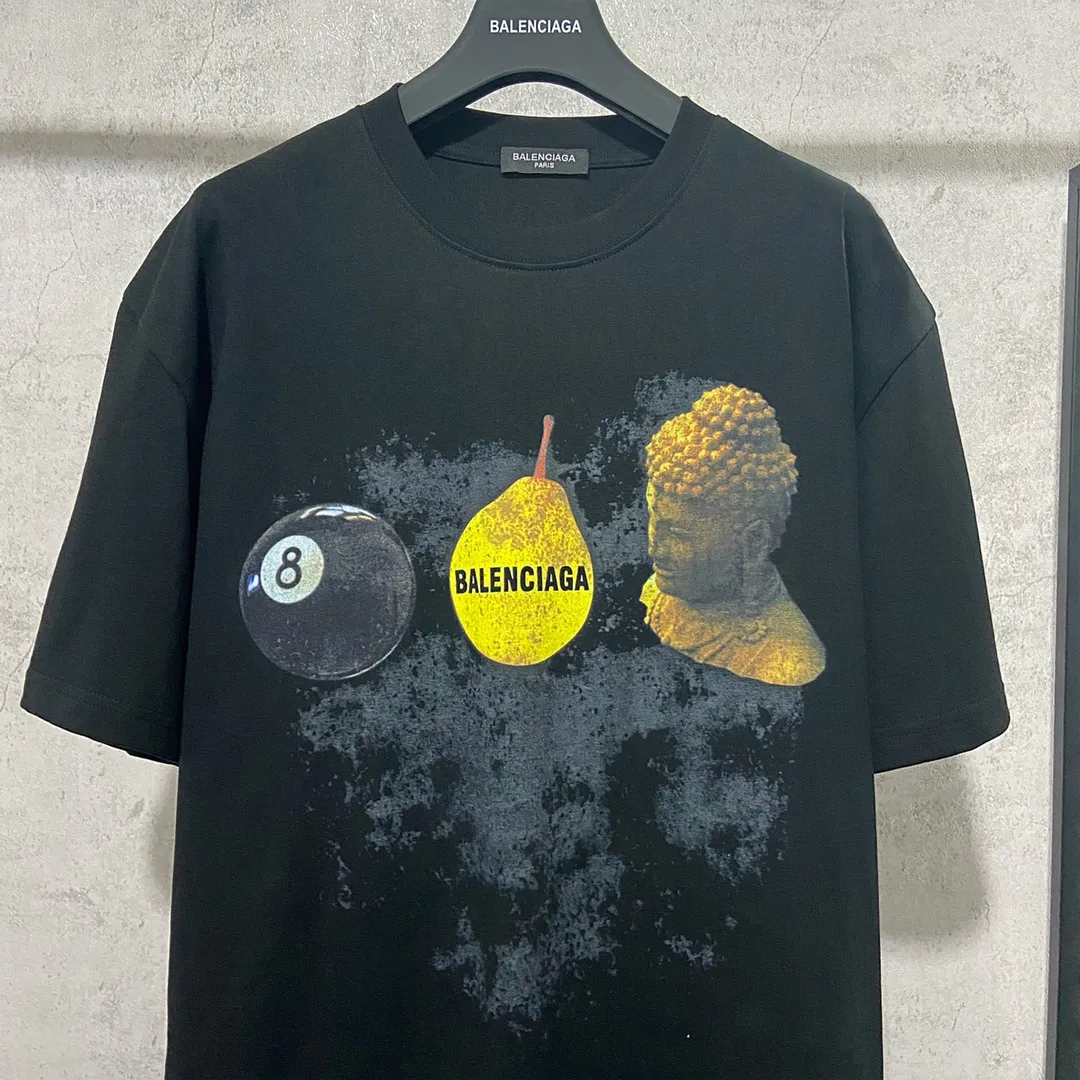 🅿️180 9120# Actual pictures Top version [[BALENCIA*GA] Official website quality Paris new black 8 pear Gautama short-sleeved T-shirt OS version Loose dropped shoulders Unisex style Fabric: 260g 100% cotton double yarn Technology: Front panel digital direct printing Garment washing Shape solid Color: Black White Size: XS S M L