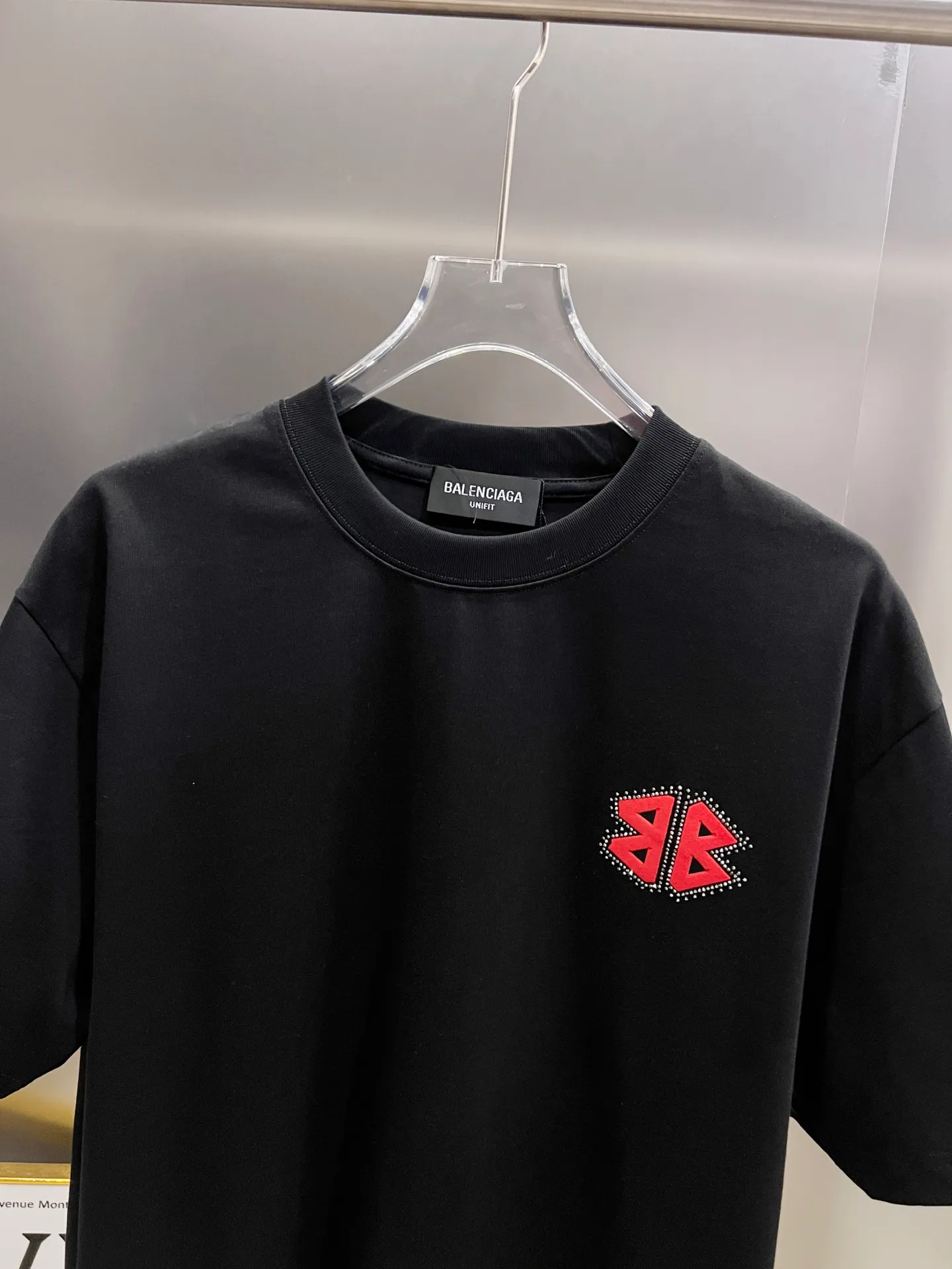 🅿️190 BAL Balenciaga 2025 autumn and winter new short-sleeved T-shirt, classic logo printing + hot diamond process, same style for men and women, loose version, S M L XL XXL, five sizes, color: black, white, Angora red