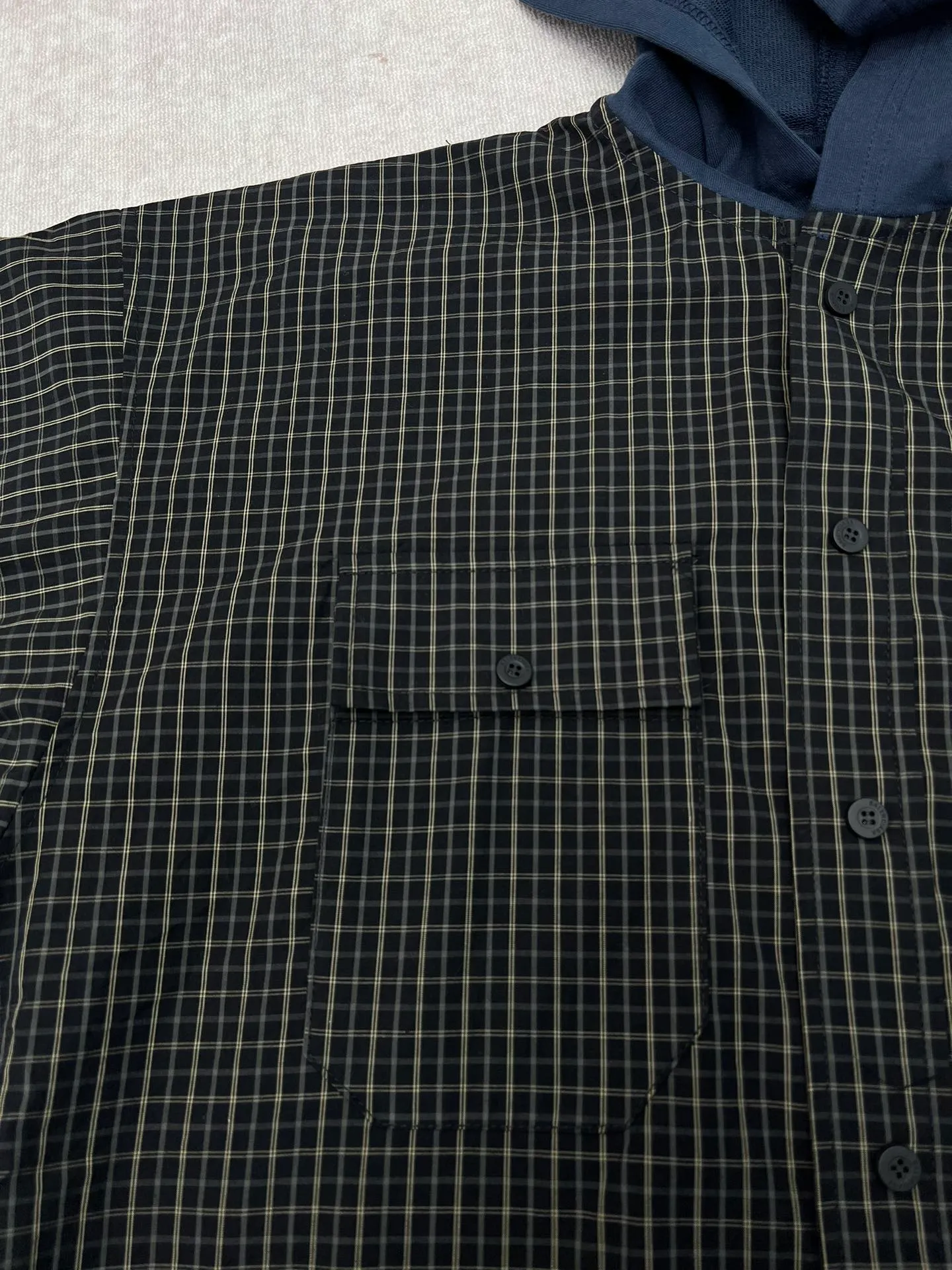 🅿️570 Paris 25ss new plaid patchwork hooded jacket, chest pocket, curved hem shirt, regular fit, men's code number: 1.2.3.4.