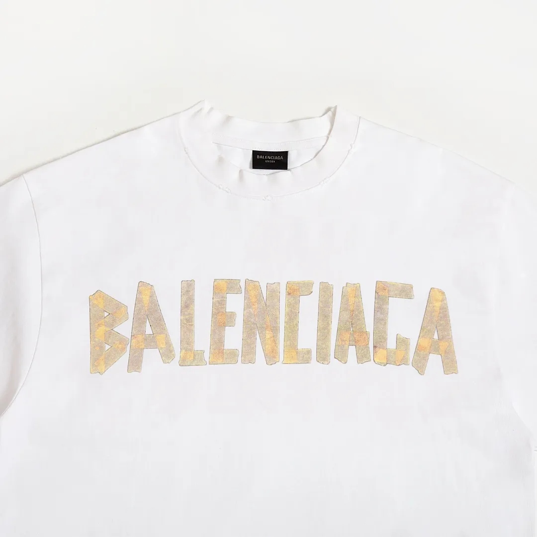 🅿️200 8110# Detailed picture Top version [[BALENCIA*GA] official website quality Paris new yellow tape digital direct spray long-sleeved T-shirt OS version Loose dropped shoulders Unisex fabric: 260g 100% cotton double yarn Process: front and rear digital direct spray Garment wash worn distressed fixed color solid Color: gray blue black white washed blue wine red green Size: XS S M L