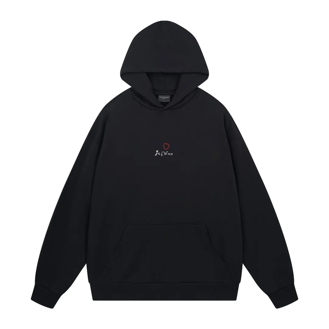 🅿️300 Detailed picture [Top version. Official website quality] BALENCI*GA/Paris BALENCI*GA#Valentine's Day. The latest model limited to Chinese Valentine's Day, love embroidered hooded sweatshirt. Brick cabinet synchronization. The fabric is made of Paris ZP custom-woven and dyed cotton double-yarn David sweatshirt. The weight is 450 grams. The cloth surface is clean. The cloth pattern is clear. Soft and comfortable. The color fastness is good. It is not easy to change color. The threads are woven and dyed with no color difference. The front and back embroidery is embroidered with an embroidery machine imported from Tajima. The effect is three-dimensional, and the version adopts the OS loose off-shoulder version. Same style for men and women. Code: BL238011 Color: washed black. Off-white. Size: XS S M L
