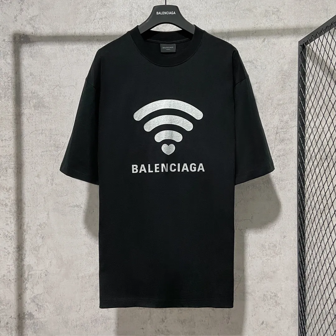 🅿️160 9137# Actual photo Top version [[BALENCIA*GA] official website quality Paris new classic LOGO past collection printed short-sleeved T-shirt OS version Loose shoulder Unisex fabric: 260 grams 100% cotton double yarn Technology: front and back printing Garment washing Shape solid color Color: black white Size: XS S M L