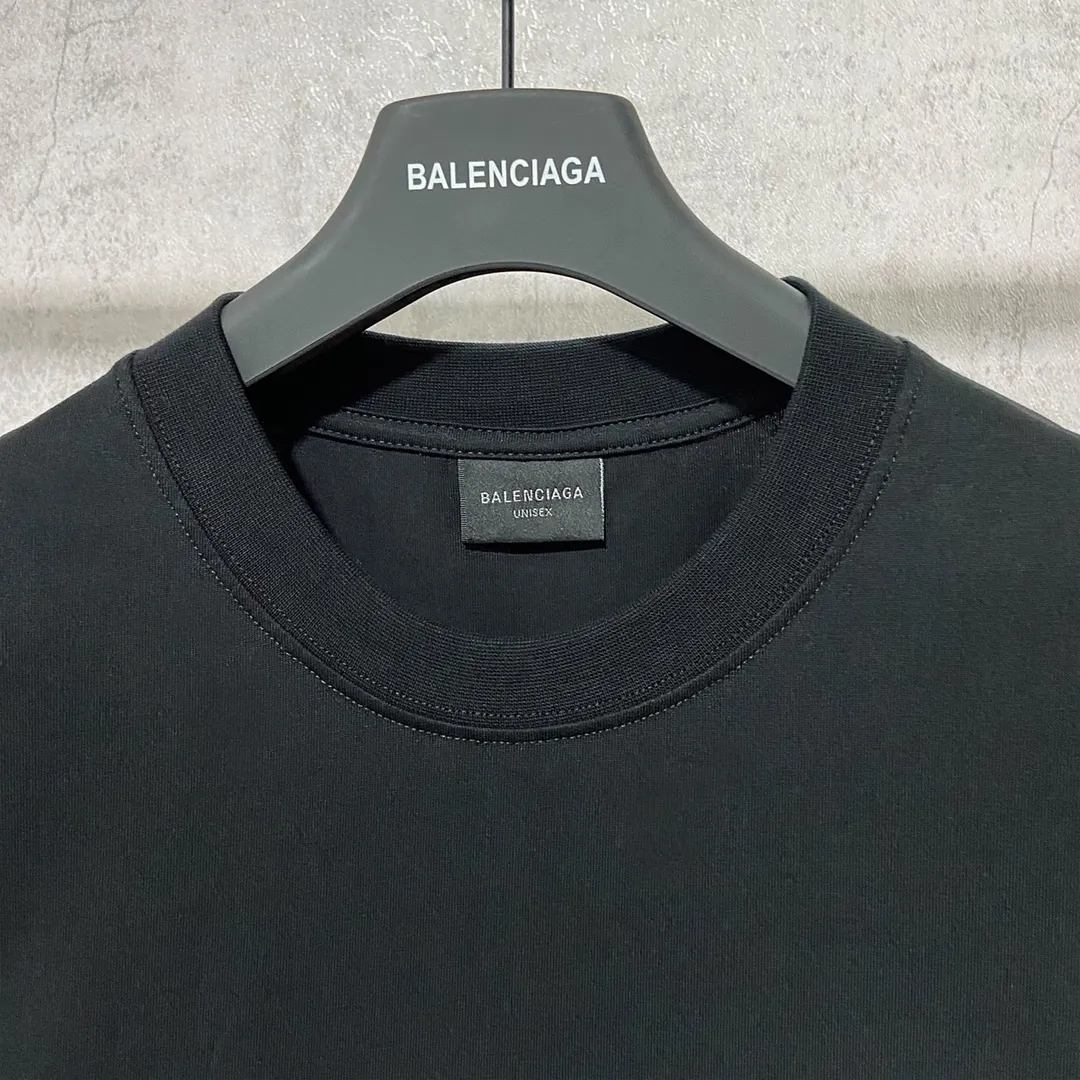 🅿️160 9137# Actual photo Top version [[BALENCIA*GA] official website quality Paris new classic LOGO past collection printed short-sleeved T-shirt OS version Loose shoulder Unisex fabric: 260 grams 100% cotton double yarn Technology: front and back printing Garment washing Shape solid color Color: black white Size: XS S M L