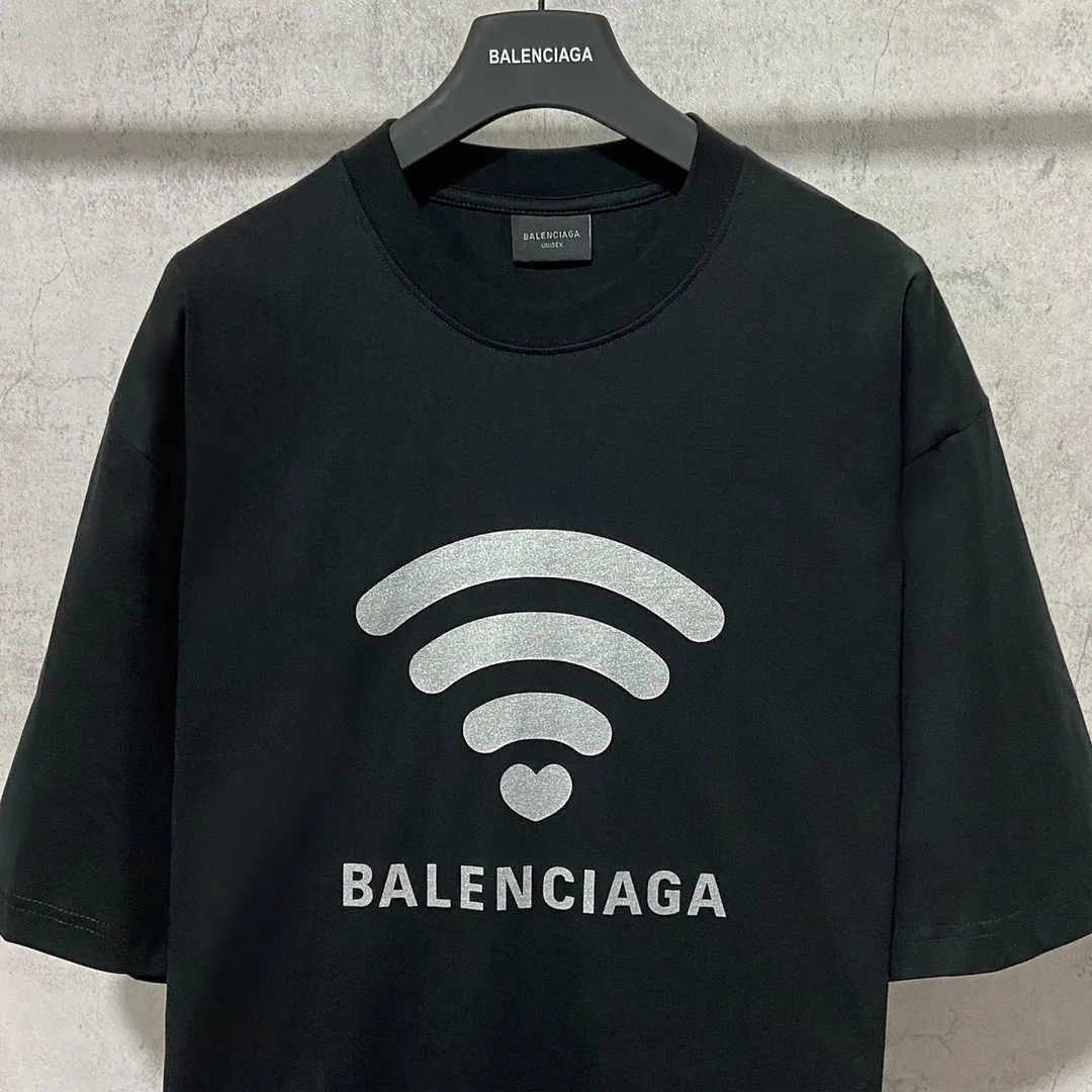 🅿️160 9137# Actual photo Top version [[BALENCIA*GA] official website quality Paris new classic LOGO past collection printed short-sleeved T-shirt OS version Loose shoulder Unisex fabric: 260 grams 100% cotton double yarn Technology: front and back printing Garment washing Shape solid color Color: black white Size: XS S M L
