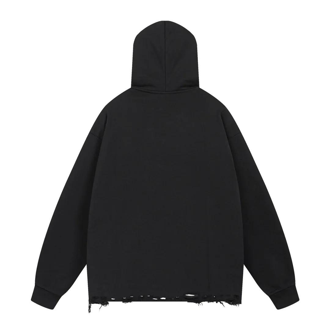 🅿️340 real photos [Top version. Official website quality] BALENCI*GA/Paris. SS24 latest model, LOOP SPORTS ICON printed washed hem and distressed hooded sweatshirt. Brick cabinet synchronization. Genuine product developed at the first time, happy to print and compare! The fabric is made of Paris ZP custom-woven and dyed cotton sweatshirt. Weighing 460 grams, the cloth surface is clean. The cloth pattern is clear, soft and comfortable. The threads are dyed with no color difference. The printing uses environmentally friendly imported materials. The letters are clear and the effect is three-dimensional. The garments are washed and worn to make them look old. Extra heavy craftsmanship. The version adopts OS loose shoulder design. Same style for men and women. Code: BL238950 Color: Black Size: XS S M L