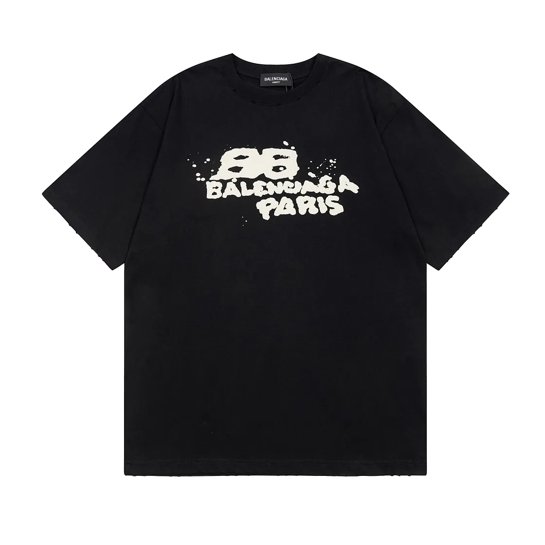 🅿️166 Detailed picture [Top version. Official website quality] BALENCI*GA/Paris BALENCI*GA#BB hand-painted graffiti short-sleeved T-shirt. 2023 spring and summer new product. Brick cabinet synchronization. The fabric is made of Paris ZP custom-woven and dyed 100% cotton double yarn compact cotton. The weight is 260 grams, the cloth surface is clean. The cloth pattern is clear. Soft and comfortable. Good color fastness. Not easy to change color. The threads are woven and dyed with no color difference. The printing uses a circular machine to imitate hand-painted effects. No burrs. The color follows the original board. The brick cabinet is restored. The version adopts the OS loose shoulder version. Same style for men and women. Coding: BL223001 Color: black, white, gray blue, pink Size: XS S M L