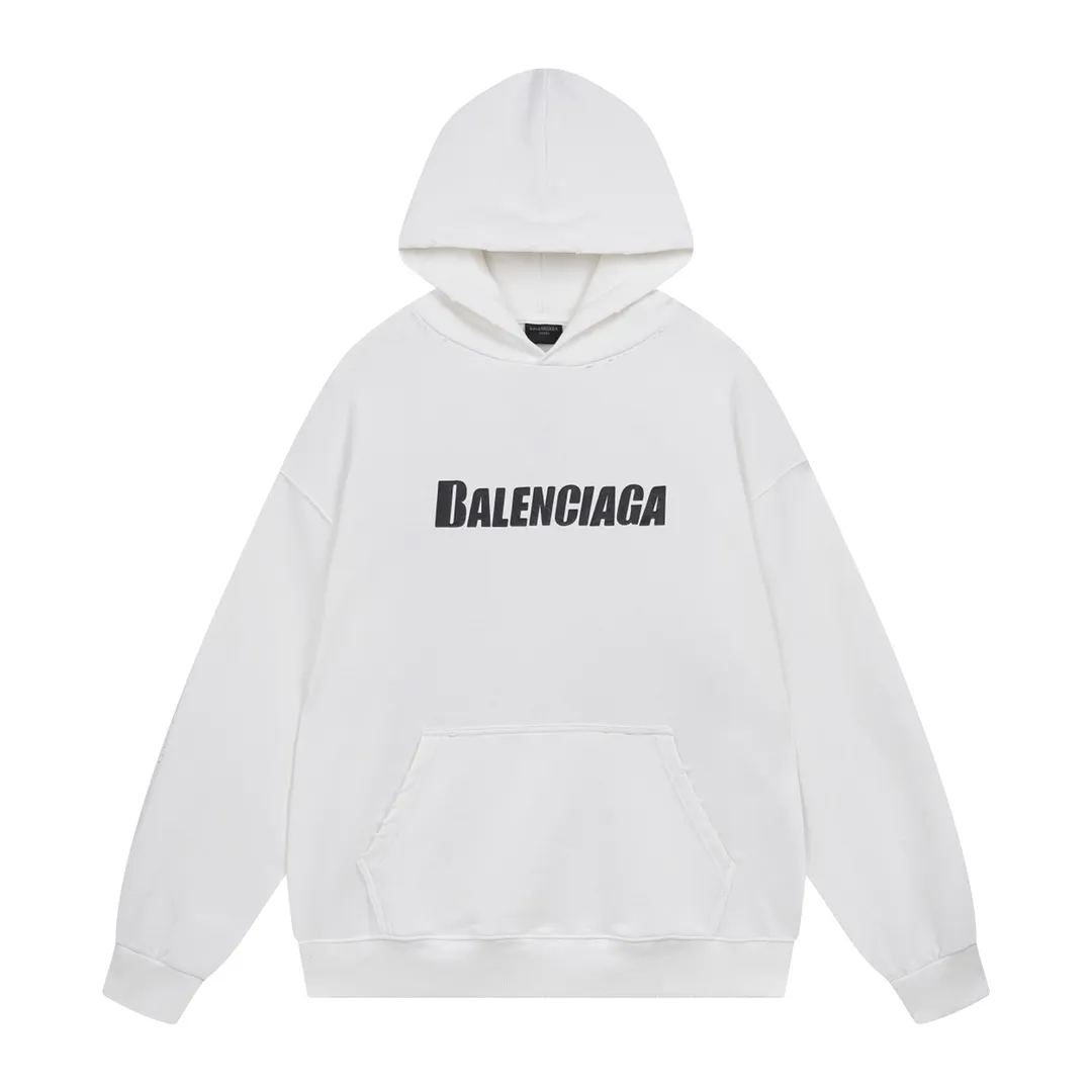 🅿️300 Detailed picture [Top version. Official website quality] BALENCI*GA/Paris. 2023 new style. Classic letter LOGO printed distressed hooded sweatshirt. Brick cabinet synchronization. The fabric is made of Paris ZP custom-woven and dyed cotton double yarn terry sweatshirt material. The weight is 450 grams, the cloth surface is clean. The cloth pattern is clear, soft and comfortable. The threads are dyed with no color difference. The classic pattern is printed with environmentally friendly imported materials and precision printing screens, with clear letters and three-dimensional effect. Restored brick cabinet. The garments are hand-worn and distressed by many people. They are very different from the market currency. You are welcome to compare. The version adopts the OS loose shoulder version. The same style for men and women. Code: BL238008 Color: black, coffee, white, fruit green, pink Size: XS to L