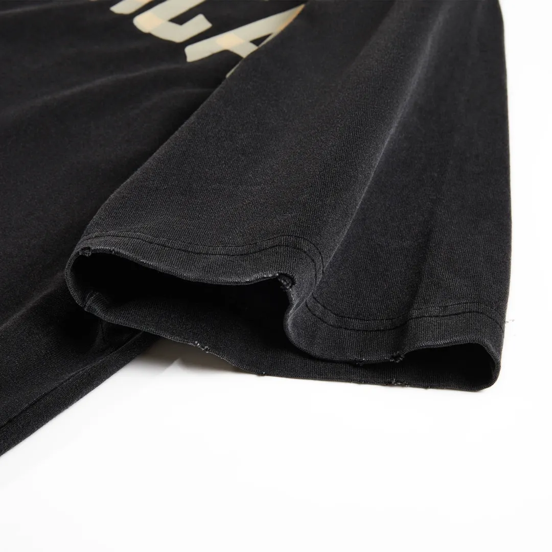 🅿️180 9110# Detailed picture Top version [[BALENCIA*GA] Official website quality Paris new yellow tape bandage digital direct spray short-sleeved T-shirt OS version Loose dropped shoulders Same style for men and women Fabric: 260 grams 100% cotton double yarn Process: Front and rear digital direct spray Garment wash Frayed Distressed Styling Solid color Color: gray blue white washed blue burgundy green black silver Rose Red Khaki Size: XS S M L