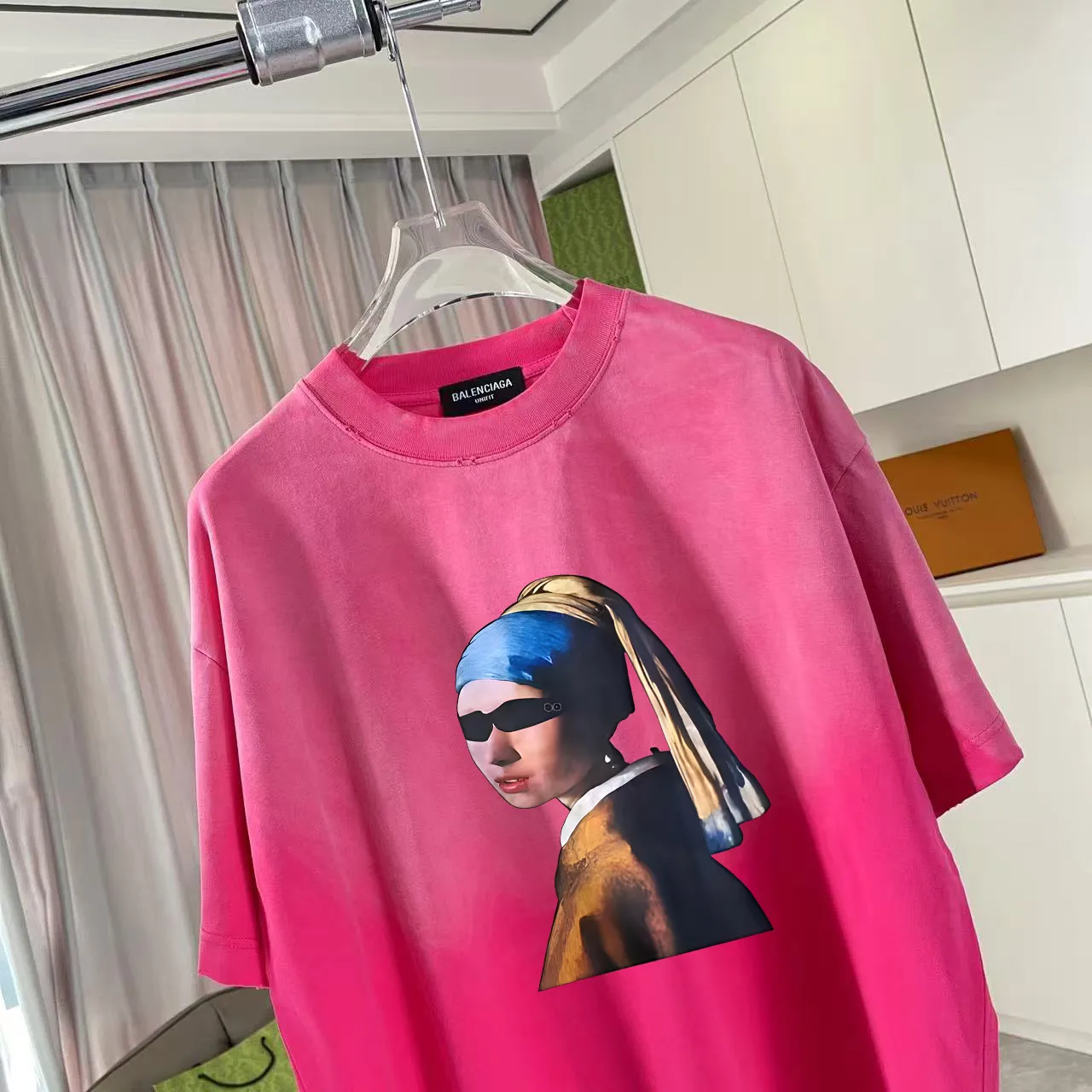 🅿️190 BALENCI*GA Paris 2025 summer new style, washed, distressed, spray-painted, personalized letter logo printing, customized fabric 320g, short-sleeved T-shirt, same style for men and women, size: S M L XL XXL five codes, color: black, white, gradient black, gradient red