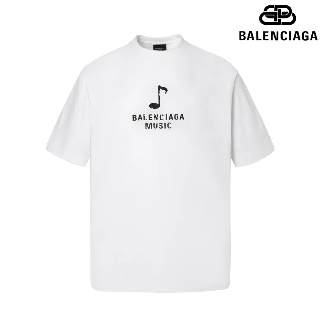 🅿️160 9129# Detailed picture Top version [[BALENCIA*GA] official website quality Paris new musical note logo heat-printed short-sleeved T-shirt OS version Loose dropped shoulders Unisex fabric: 260 grams 100% cotton double yarn Technology: front and rear heat transfer printing Garment wash Shape solid color Color: black white Size: XS S M L
