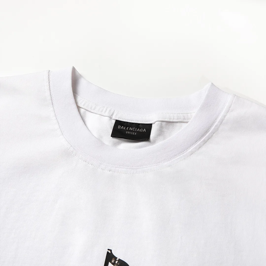 🅿️160 9129# Detailed picture Top version [[BALENCIA*GA] official website quality Paris new musical note logo heat-printed short-sleeved T-shirt OS version Loose dropped shoulders Unisex fabric: 260 grams 100% cotton double yarn Technology: front and rear heat transfer printing Garment wash Shape solid color Color: black white Size: XS S M L