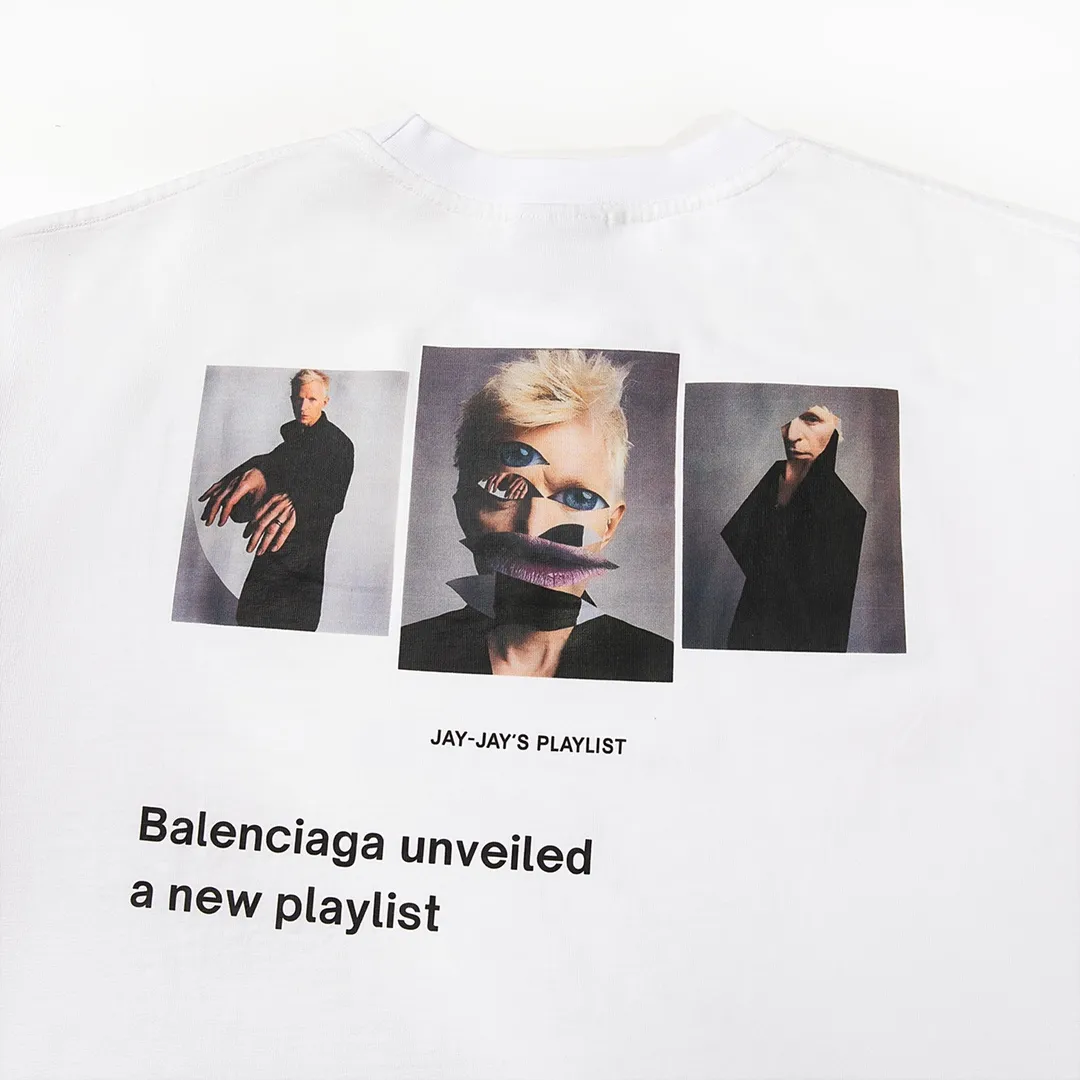 🅿️160 9129# Detailed picture Top version [[BALENCIA*GA] official website quality Paris new musical note logo heat-printed short-sleeved T-shirt OS version Loose dropped shoulders Unisex fabric: 260 grams 100% cotton double yarn Technology: front and rear heat transfer printing Garment wash Shape solid color Color: black white Size: XS S M L