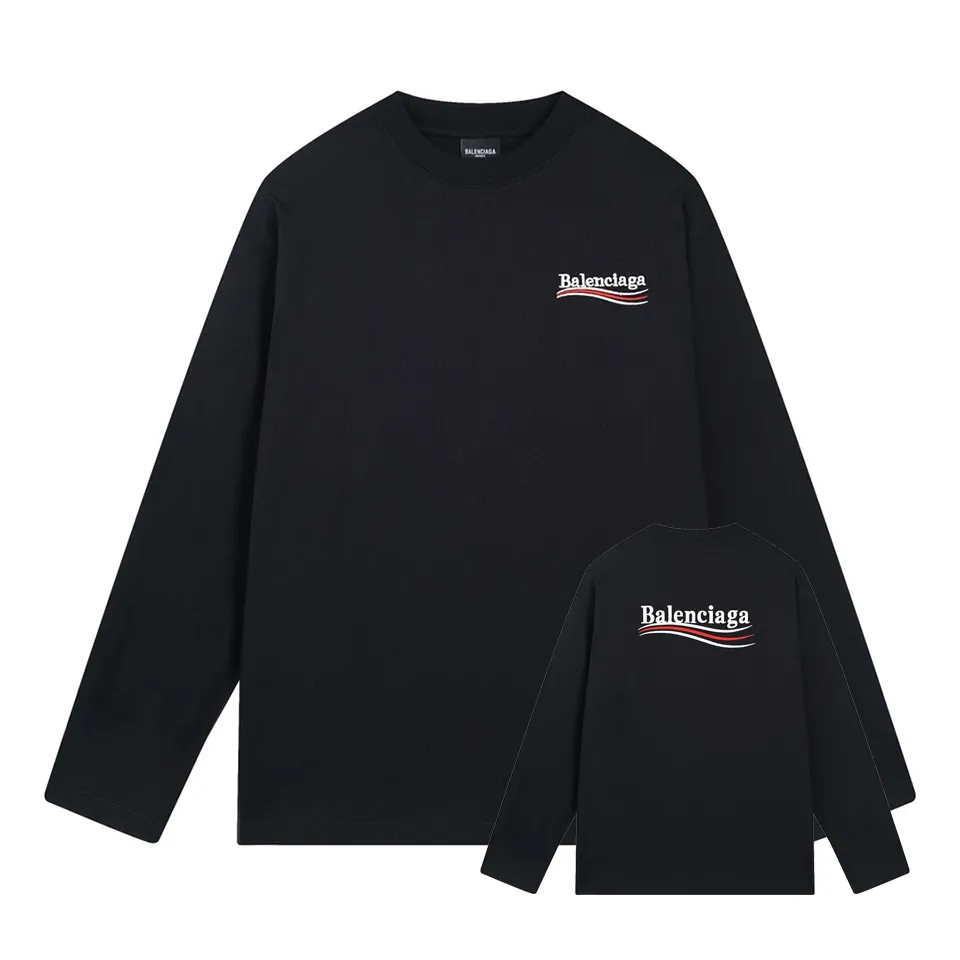 🅿️240 BALENCI*GA Paris classic cola style long sleeves. The fabric is made of Paris custom-woven and dyed double yarn pure cotton fabric. The weight is 280g. The thread is custom-woven and dyed without color difference. The front and back panels are embroidered with imported Tajima machines. Two high-temperature setting washes. os dropped shoulders and loose version. Same style for men and women -Color: black ivory -SIZE: XS S M L Style No. 8613#