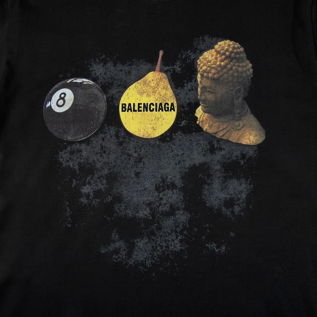 🅿️180 9120# Detailed picture Top version [[BALENCIA*GA] official website quality Paris new black 8 pear Gautama short-sleeved T-shirt OS version Loose dropped shoulders Unisex style Fabric: 260g 100% cotton double yarn Technology: Front panel digital direct printing Garment washing Shape solid Color: Black White Size: XS S M L