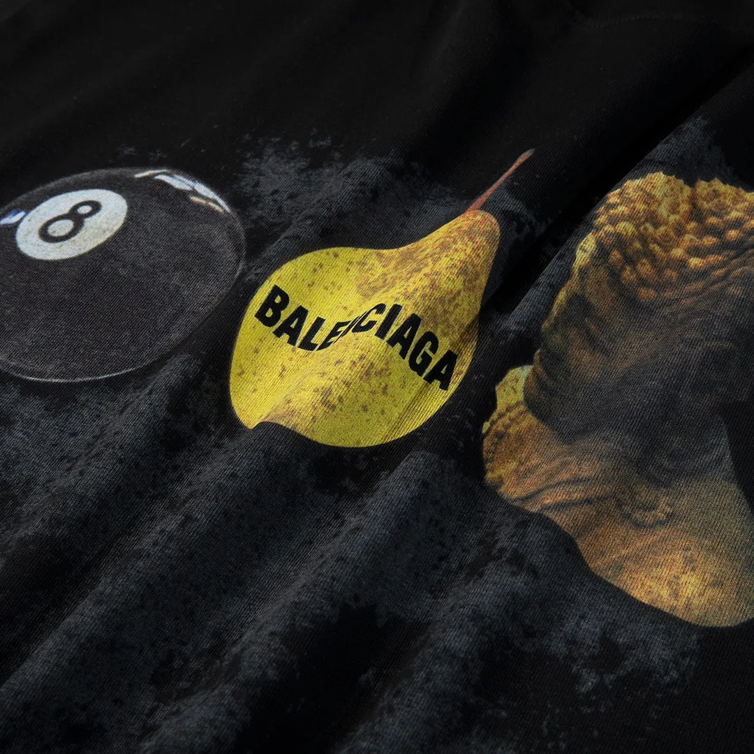 🅿️180 9120# Detailed picture Top version [[BALENCIA*GA] official website quality Paris new black 8 pear Gautama short-sleeved T-shirt OS version Loose dropped shoulders Unisex style Fabric: 260g 100% cotton double yarn Technology: Front panel digital direct printing Garment washing Shape solid Color: Black White Size: XS S M L