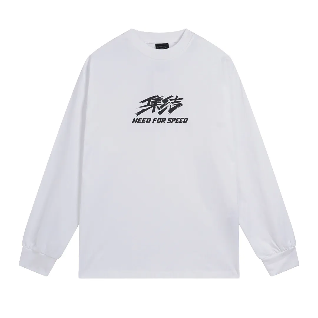 🅿️250 BALENCI*GA Paris ⅹ "Need for Speed: Assemblage" co-branded direct-injection printed long-sleeved fabric uses 280g Paris-specific double yarns with a high weight of 1:1 double yarn rib. The front and rear panels use imported Kornit machine direct-injection printing technology. Two high-temperature setting washes. os dropped shoulders, loose version, same style for men and women -Color: ivory white black -SIZE: XS S M L Style No. 8601#