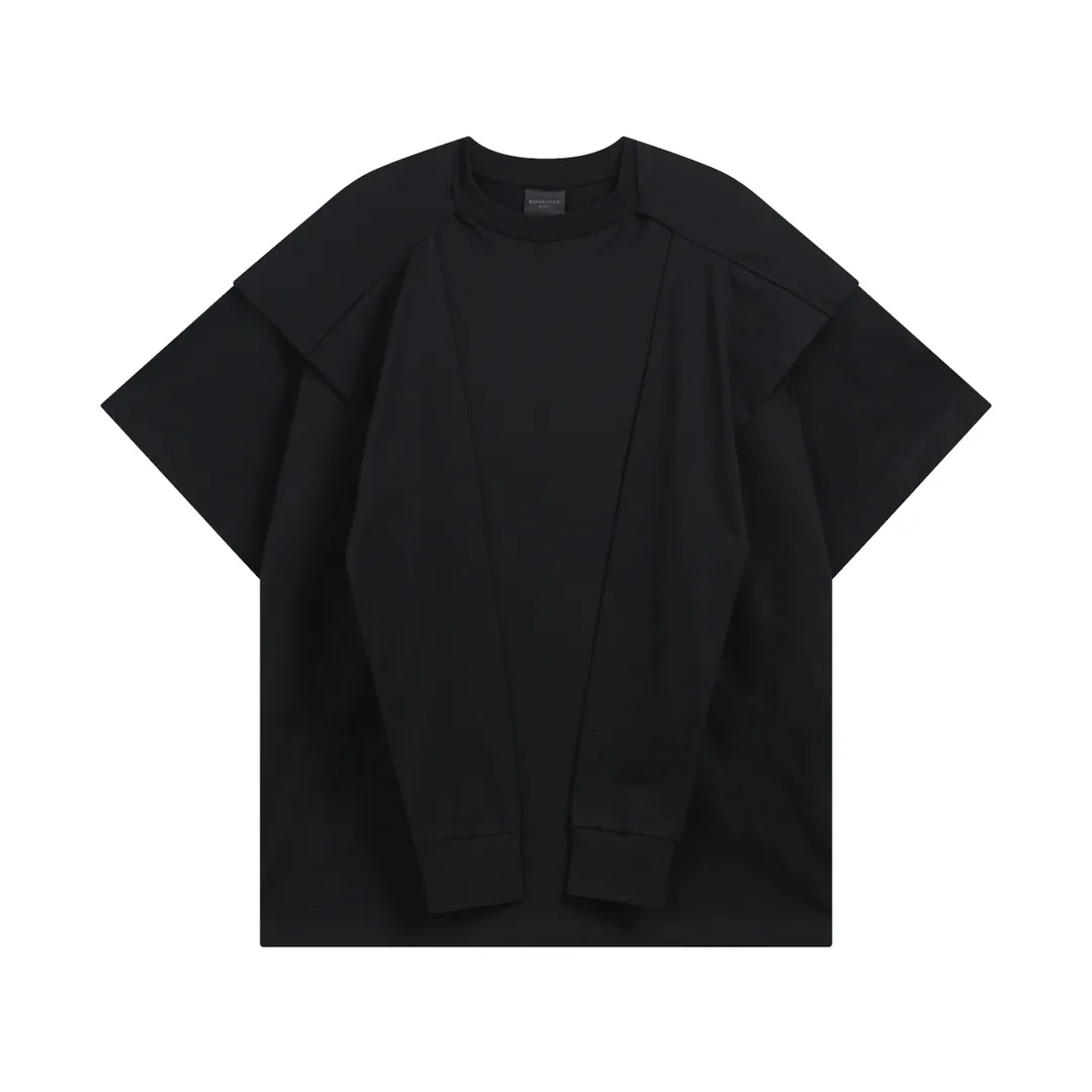 🅿️260 real photos [Top version. Official website quality] BALENCI*GA/Paris #2024 new style fake two-piece hooded embroidered short-sleeved T-shirt #2024 spring and summer brick cabinet synchronization. Welcome to compare. Hooded and sleeved. Super fashionable. The fabric is made of Paris ZP custom-woven and dyed cotton double yarn. The weight is 260 grams. The cloth surface is clean. The cloth pattern is clear, soft and comfortable. The threads are dyed with no color difference. The classic LOGO is embroidered with imported Tajima embroidery machine. The letters are clear and the effect is three-dimensional. Ready-to-wear hand-painted graffiti distressed. Extra heavy craftsmanship. Restore the brick cabinet, adopt the OS loose shoulder style. Same style for men and women. Code: BL225051 Color: black, floral gray Size: XS S M L