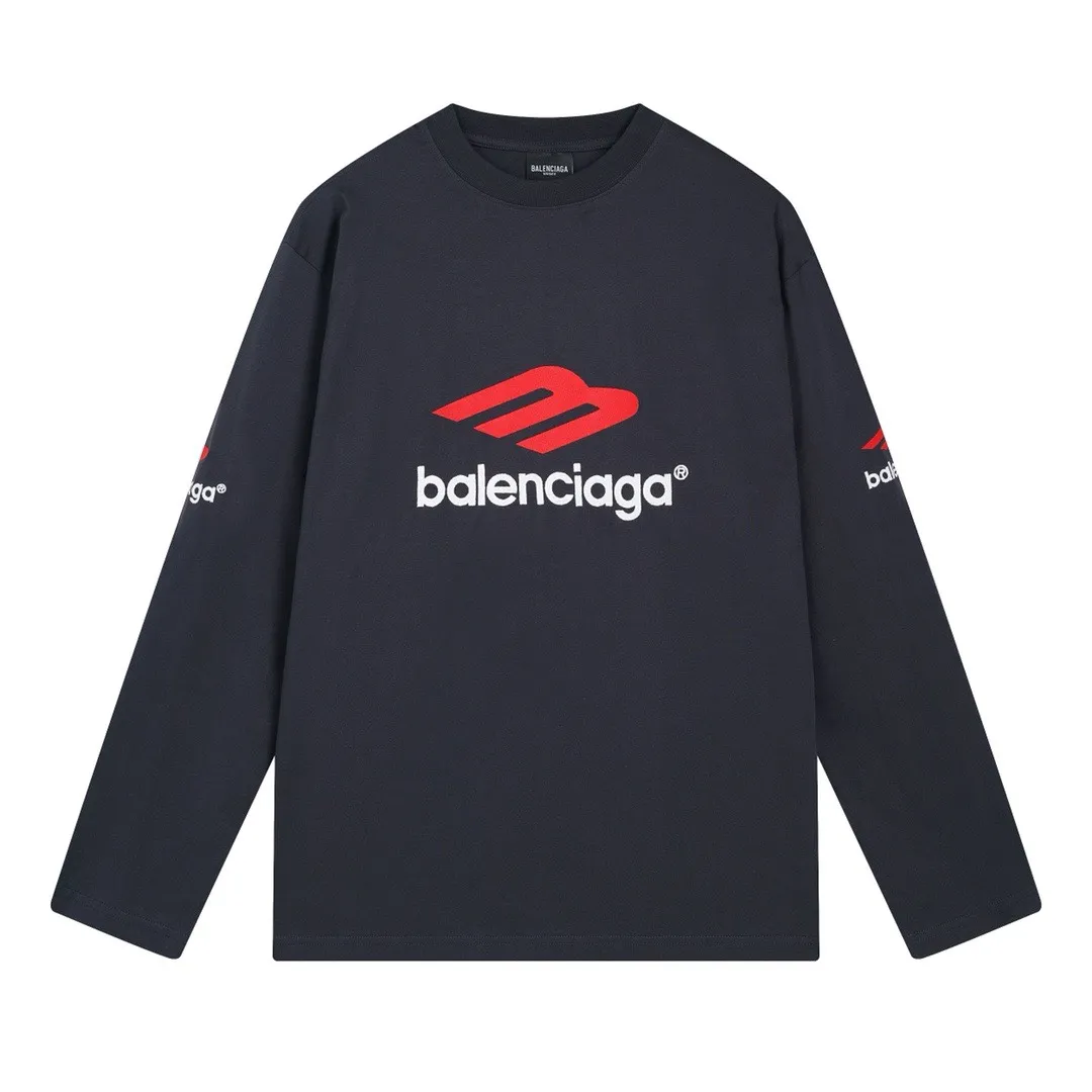 🅿️250 BALENCI*GA Paris 3M embroidered long sleeve. The fabric is made of Paris custom-woven and dyed double yarn pure cotton fabric. The weight is 280g. The thread is custom-woven and dyed without color difference. The front and back panels are embroidered with imported Tajima machines. Two high-temperature setting washes. os dropped shoulders and loose version. Same style for men and women -Color: black ivory -SIZE: XS S M L Style No. 8610#