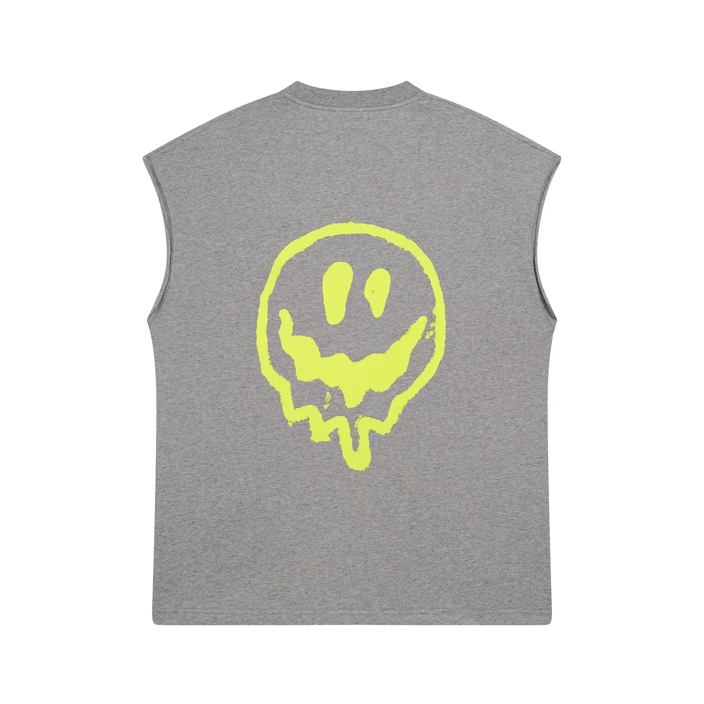 🅿️180 real shots [Top version. Official website quality] BALENCI*GA/25 new model. The front is directly printed with hithg there+dripley art work, aliens are printed on the front, and smiley face sleeveless T-shirt #SS25 latest style is printed on the back. Research and development at the first time, different market currencies. Comparisons welcome. The fabric is made of Paris ZP custom-woven and dyed cotton double yarn. Weighing 260 grams, the cloth surface is clean. The cloth pattern is clear, soft and comfortable. The threads are dyed with no color difference. Printing adopts computer direct printing. Jubie market currency. Welcome to compare. The version adopts a loose off-shoulder version. The same style for men and women. Code: BL253682 Color: Gray Size: XS S M L