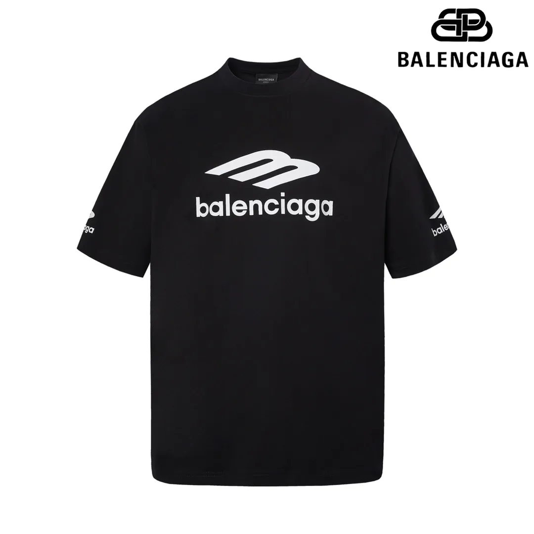 🅿️160 9128# Detailed picture Top version [[BALENCIA*GA] official website quality Paris new 3M classic letter LOGO printed short-sleeved T-shirt OS version Loose dropped shoulders Unisex style Fabric: 260 grams 100% cotton double yarn Technology: front and rear left and right sleeve printing Garment wash Shape solid color Color: black white Size: XS S M L