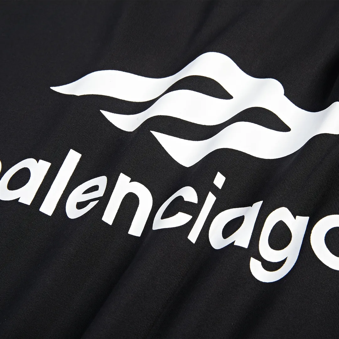 🅿️160 9128# Detailed picture Top version [[BALENCIA*GA] official website quality Paris new 3M classic letter LOGO printed short-sleeved T-shirt OS version Loose dropped shoulders Unisex style Fabric: 260 grams 100% cotton double yarn Technology: front and rear left and right sleeve printing Garment wash Shape solid color Color: black white Size: XS S M L