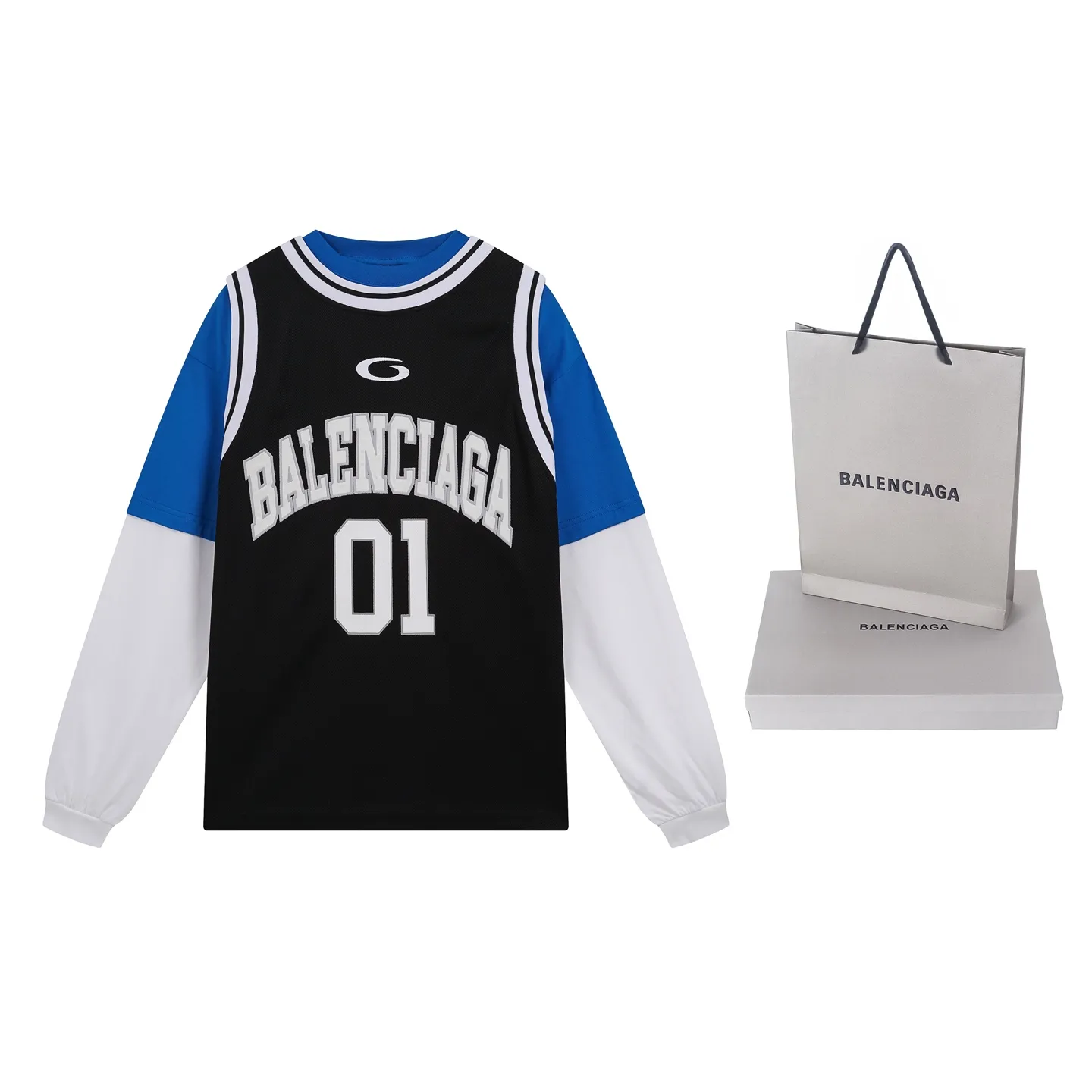🅿️280 real photos [Top version. Official website quality] BALENCI*GA/Paris.SS25 latest basketball uniform fake 3-piece set of embroidered printed long-sleeved T-shirt. The vest is made of mesh. The front embroidery uses Tajima computer embroidery machine to patch embroidery and print, and the back piece is printed. Extra heavy craftsmanship. Brick cabinets are synchronized. Genuine products are developed at the first time. The fabric is made of Paris ZP custom-woven and dyed cotton double yarn. The weight is 260 grams, the cloth surface is clean, the cloth pattern is clear, soft and comfortable, and the vest is made of mesh. The threads are dyed with no color difference. The printing uses environmentally friendly imported materials, the letters are clear and the effect is three-dimensional. The version adopts OS loose shoulder design. Same style for men and women. Code: BL255089 Color: Cailan, red Size: XS S M L