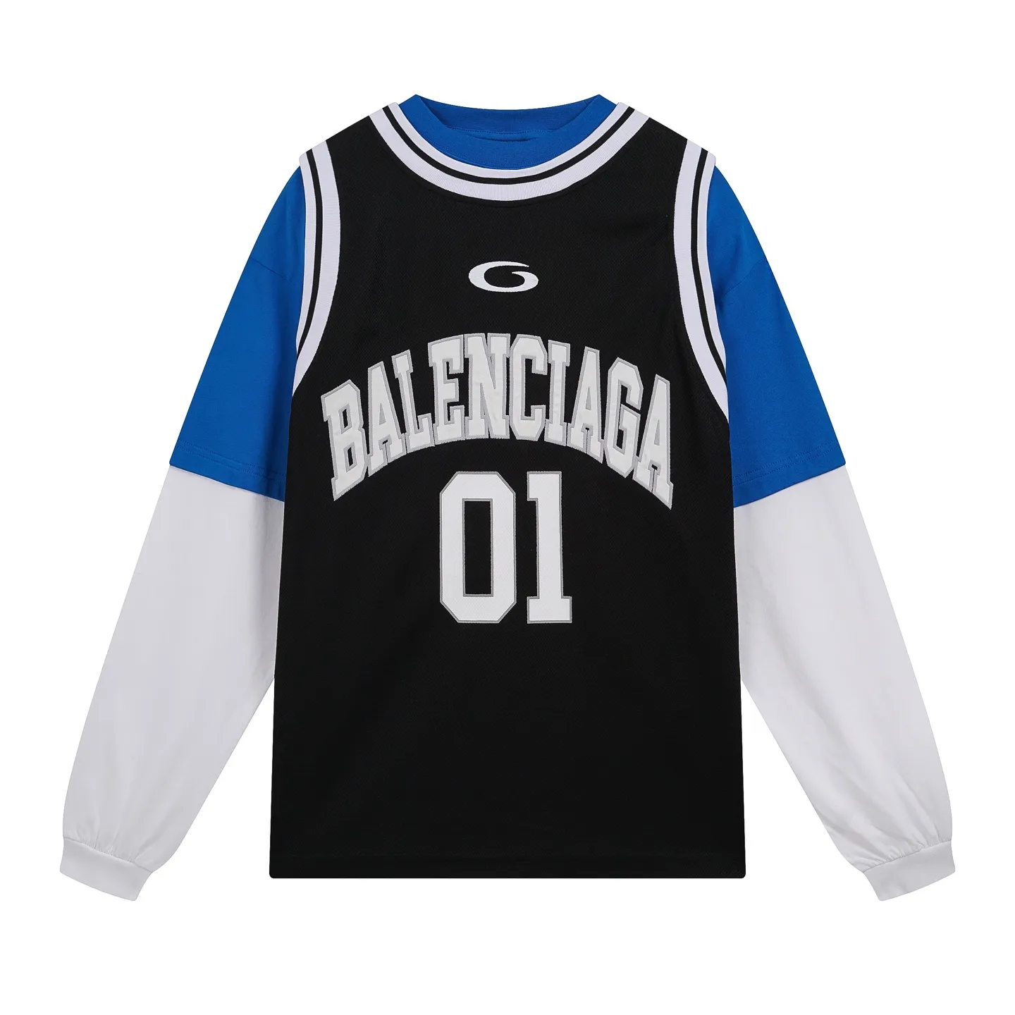 🅿️280 real photos [Top version. Official website quality] BALENCI*GA/Paris.SS25 latest basketball uniform fake 3-piece set of embroidered printed long-sleeved T-shirt. The vest is made of mesh. The front embroidery uses Tajima computer embroidery machine to patch embroidery and print, and the back piece is printed. Extra heavy craftsmanship. Brick cabinets are synchronized. Genuine products are developed at the first time. The fabric is made of Paris ZP custom-woven and dyed cotton double yarn. The weight is 260 grams, the cloth surface is clean, the cloth pattern is clear, soft and comfortable, and the vest is made of mesh. The threads are dyed with no color difference. The printing uses environmentally friendly imported materials, the letters are clear and the effect is three-dimensional. The version adopts OS loose shoulder design. Same style for men and women. Code: BL255089 Color: Cailan, red Size: XS S M L