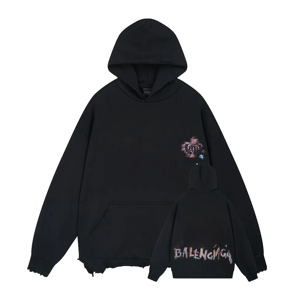 🅿️400 BALENCI*GA Paris embroidered wheat ear classic pattern hooded sweatshirt. The front embroidery uses an imported Tajima embroidery machine. The back letters are hand-painted graffiti color collision technology. The hand-made master positions and grinds at fixed points. Customized matching hardware. The letters are clear. The effect is three-dimensional. Exclusively pattern-woven and dyed 460g fabric. Threads are dyed in the same vat with zero color difference. Brick cabinet synchronization. Welcome to compare. Same style for men and women -Color: black -SIZE: Xs S M L style number 8989#