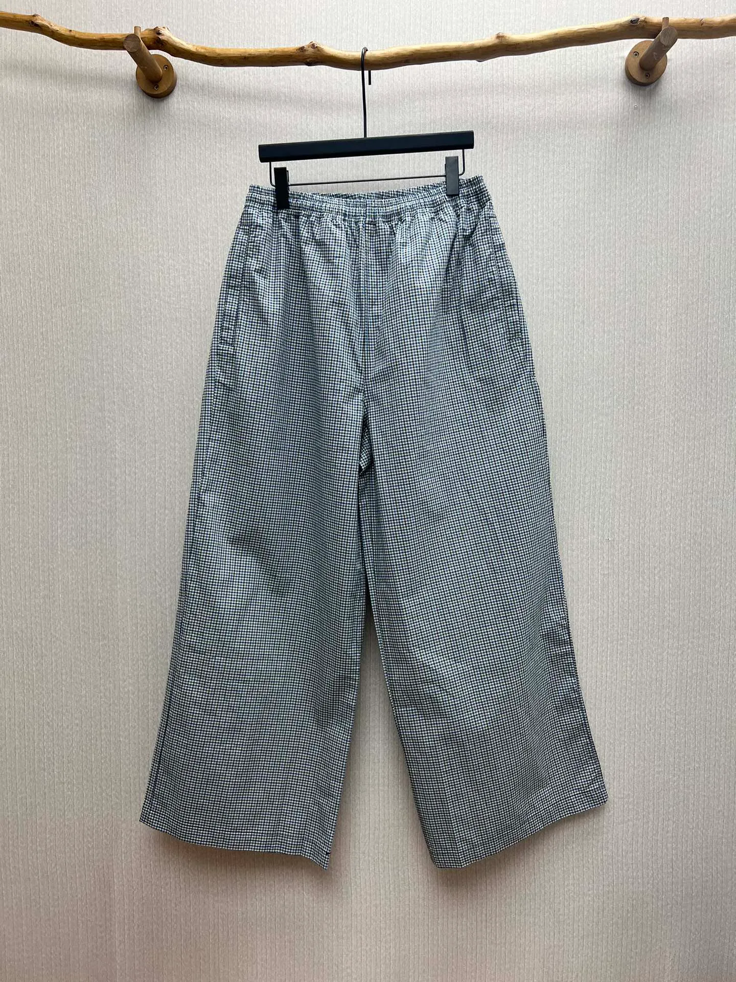 🅿️490 Paris 25ss new autumn series plaid cotton and linen blended sports casual pants loose fit men black high version code number: 42.44.46.