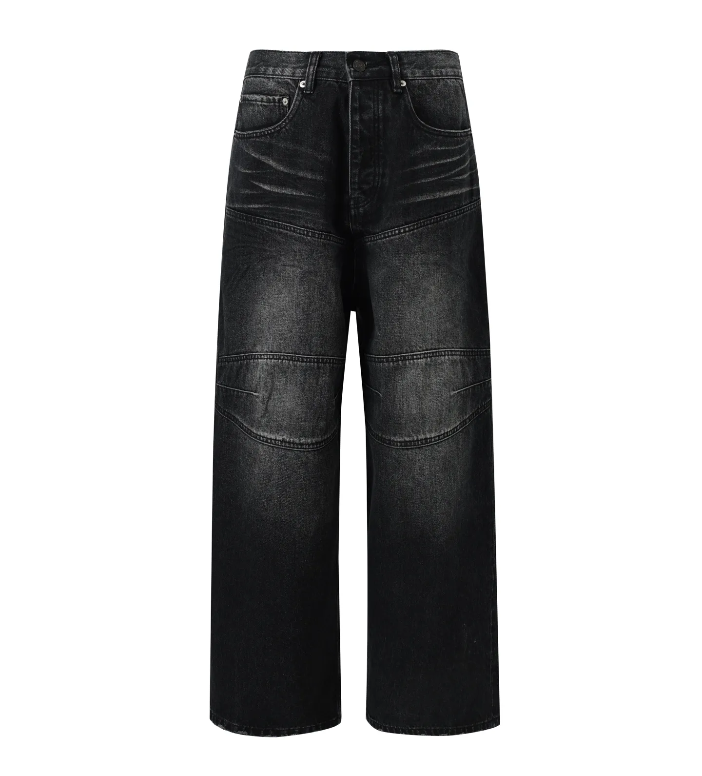 🅿️600 [Exclusive supply] BLCG 25SS Baggy wide-leg jeans (washed black) Jeans that have been in operation for more than three months, with a minimum order of 1,000 meters of fabric, and several modifications in the middle, perfect shipment! The fabric is made of 100% pure cotton twill denim fabric imported from Japan and manufactured with high-density equipment imported from Italy. The original base contains spandex micro-elasticity to restore the simple texture of the denim item itself. The fabric is first washed and hand-made with a whiskering effect. , washed and polished to create an aged texture, the color is overly natural, the waist drawstring is custom-made, the waist can be tightened by the drawstring, the lettering hardware accessories are molded in a custom-made old color, and the back waist cowhide leather label is very versatile and has a loose baggy style. Size:XS/S/M