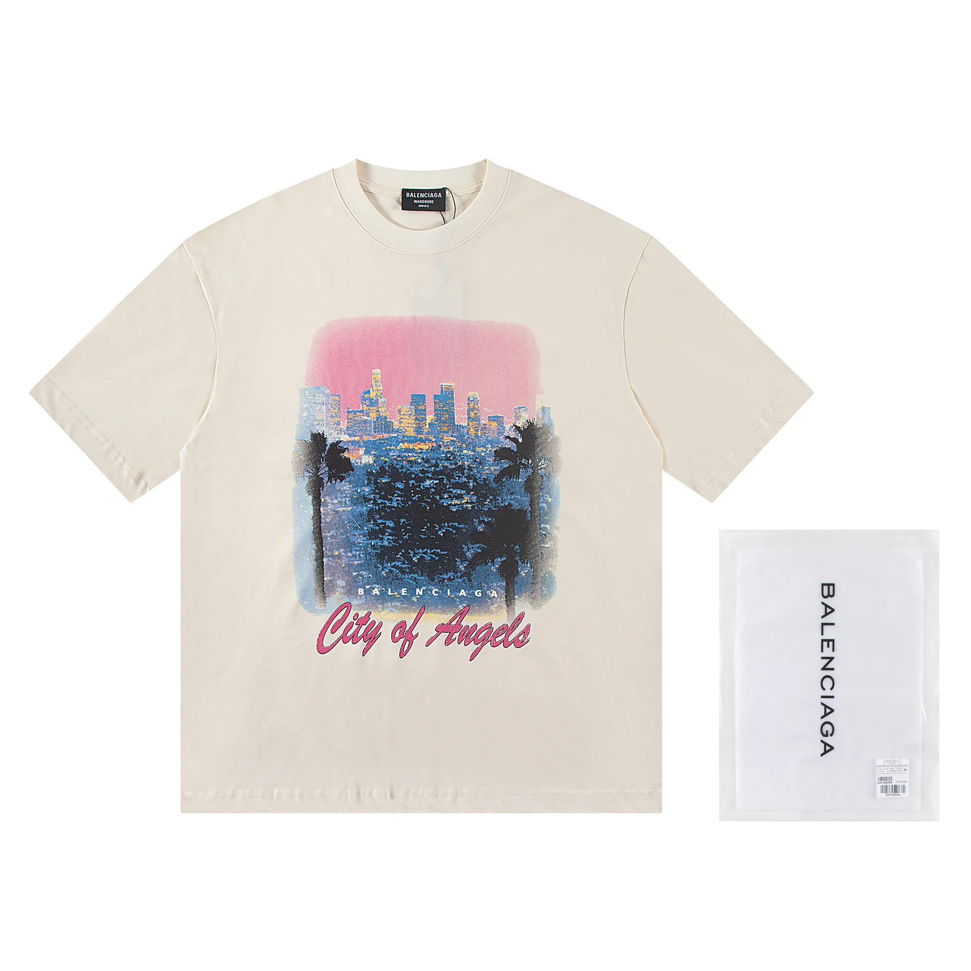 🅿️160 Balenciaga2026 Paris Night Scene🌃New T-shirt Material: Made of high version 300g double yarn combed cotton Size: S M L XL Color: Black Beige Style No.: W2820