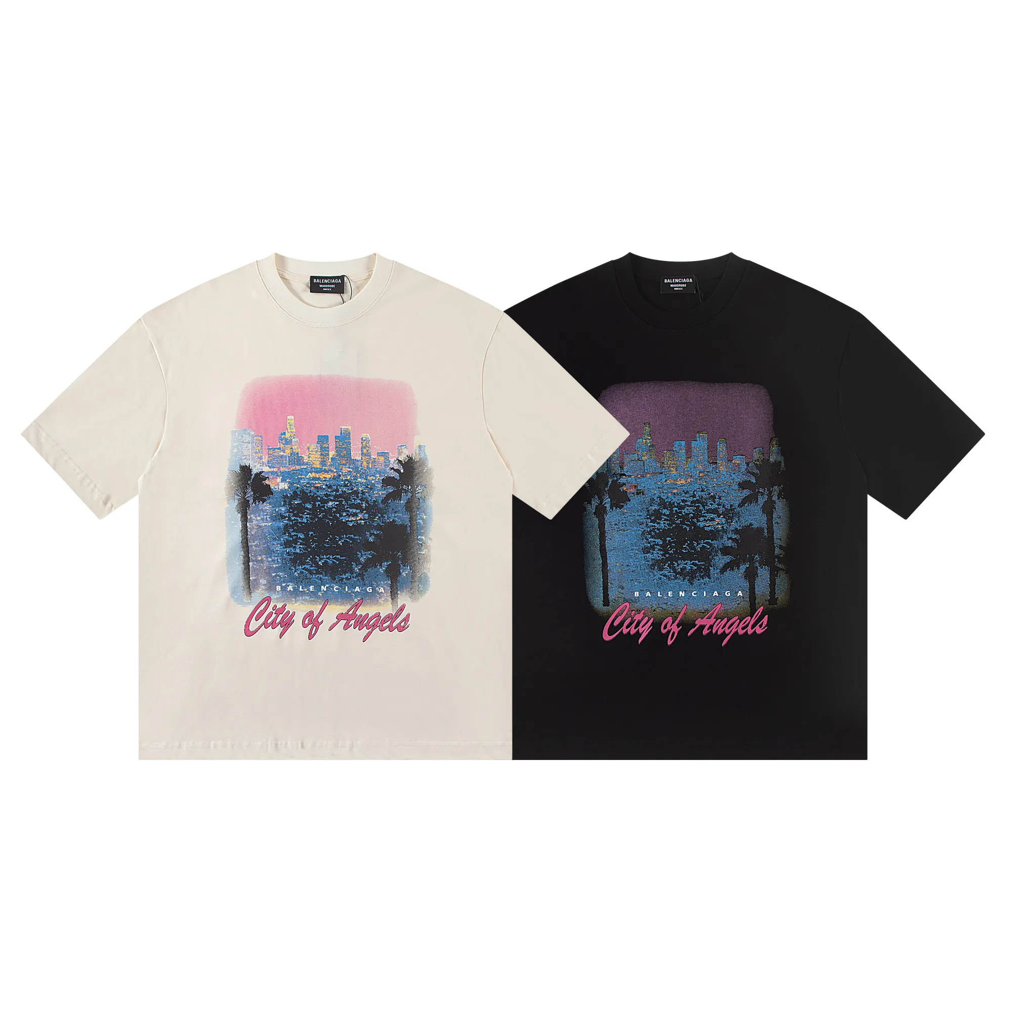 🅿️160 Balenciaga2026 Paris Night Scene🌃New T-shirt Material: Made of high version 300g double yarn combed cotton Size: S M L XL Color: Black Beige Style No.: W2820