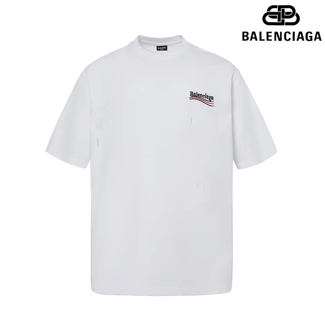 🅿️160 9116# Detailed picture Top version [[BALENCIA*GA] official website quality Paris new Coke embroidered short-sleeved T-shirt OS version Loose dropped shoulders Unisex style Fabric: 260g 100% cotton double yarn Technology: Front and back embroidery Garment washing Shape solid Color: Black White Size: XS S M L